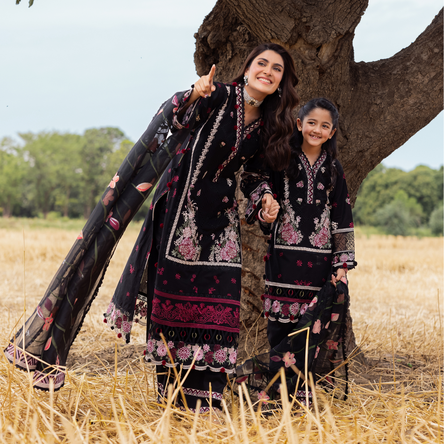 UAL-105 Luxury Festive Lawn Embroidered Mother–Daughter Matching Outfit Set by ALLY'S