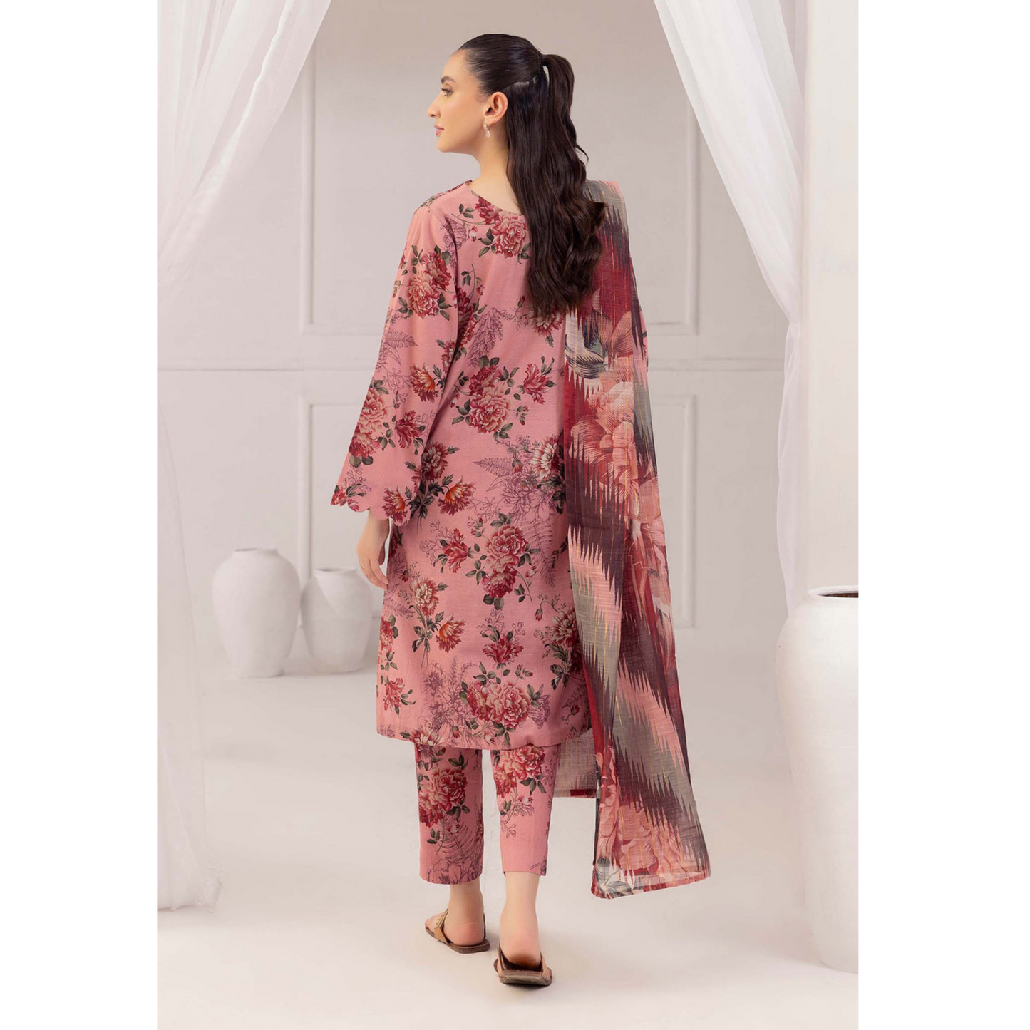 Pink Daisy 3 Pc Printed Khaddar Ready to Wear Dress - Adan's libas