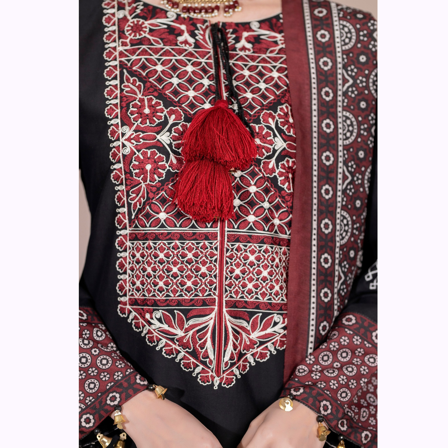 UKC-29 Embroidered Cambric Cotton dress with Ajrak Style Dupatta Ready to Wear 3 Pc - Karma Collection