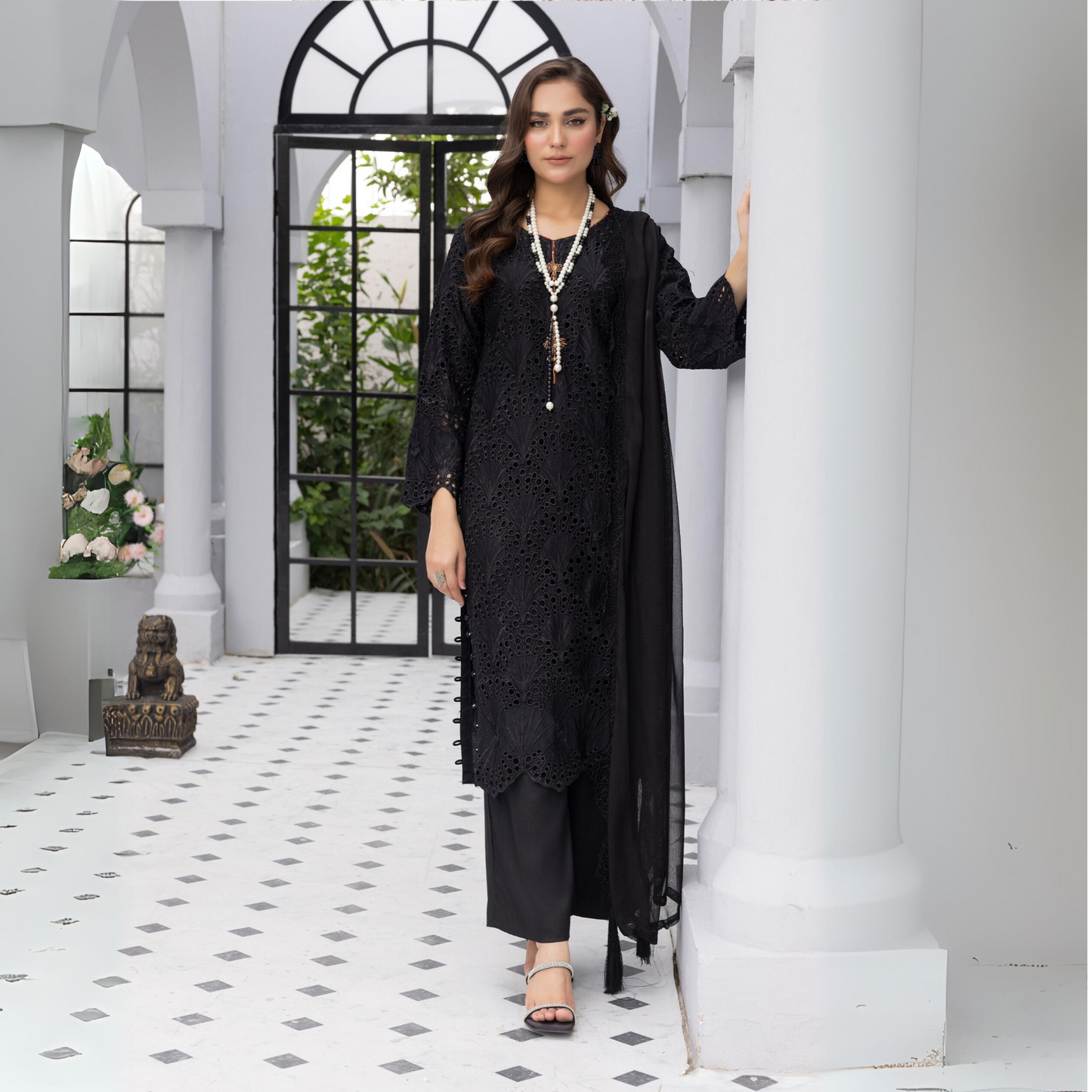 3 Pc Linen Chikenkari Ready to Wear Dress | Simrans | UMSIM4