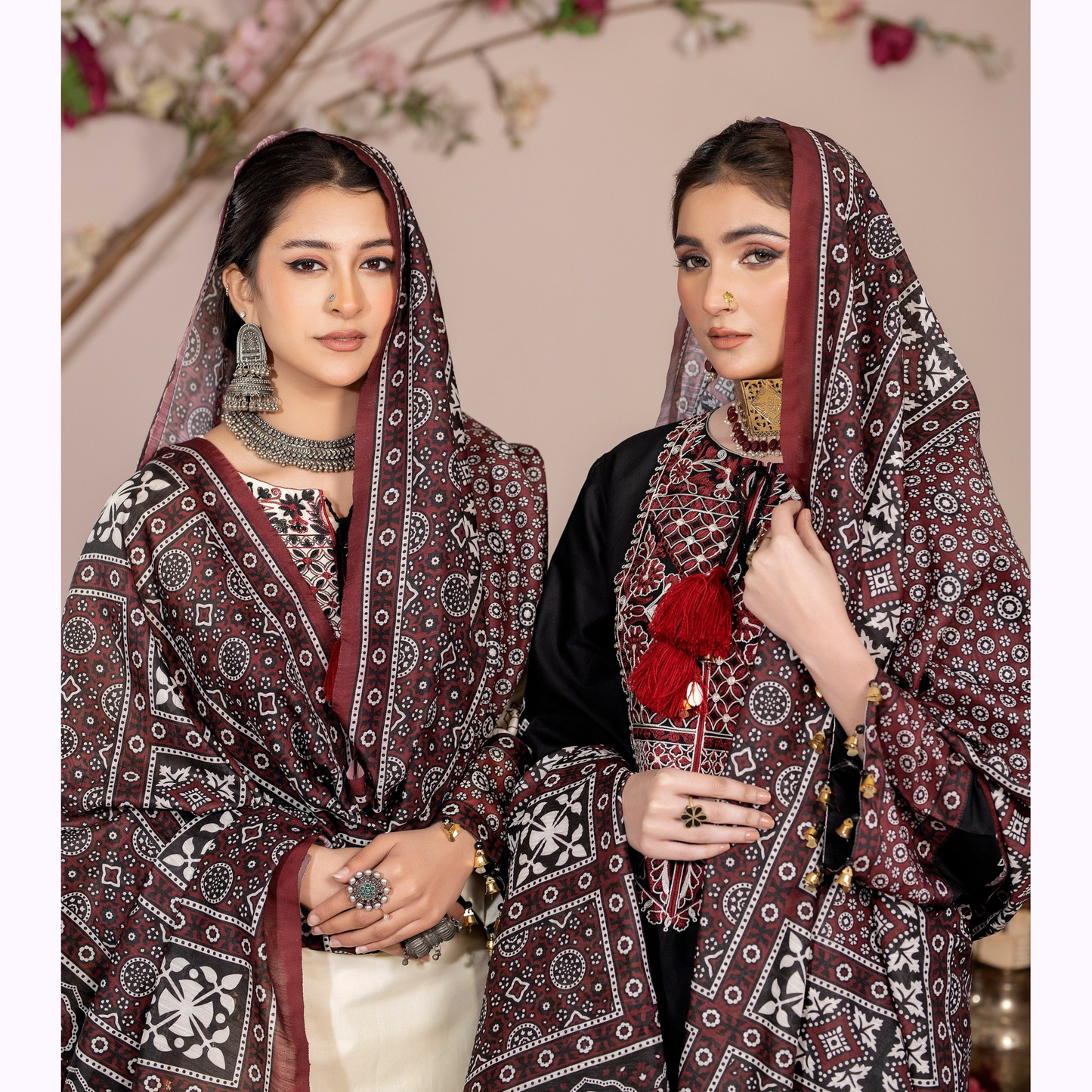 UKC-29 Embroidered Cambric Cotton dress with Ajrak Style Dupatta Ready to Wear 3 Pc - Karma Collection