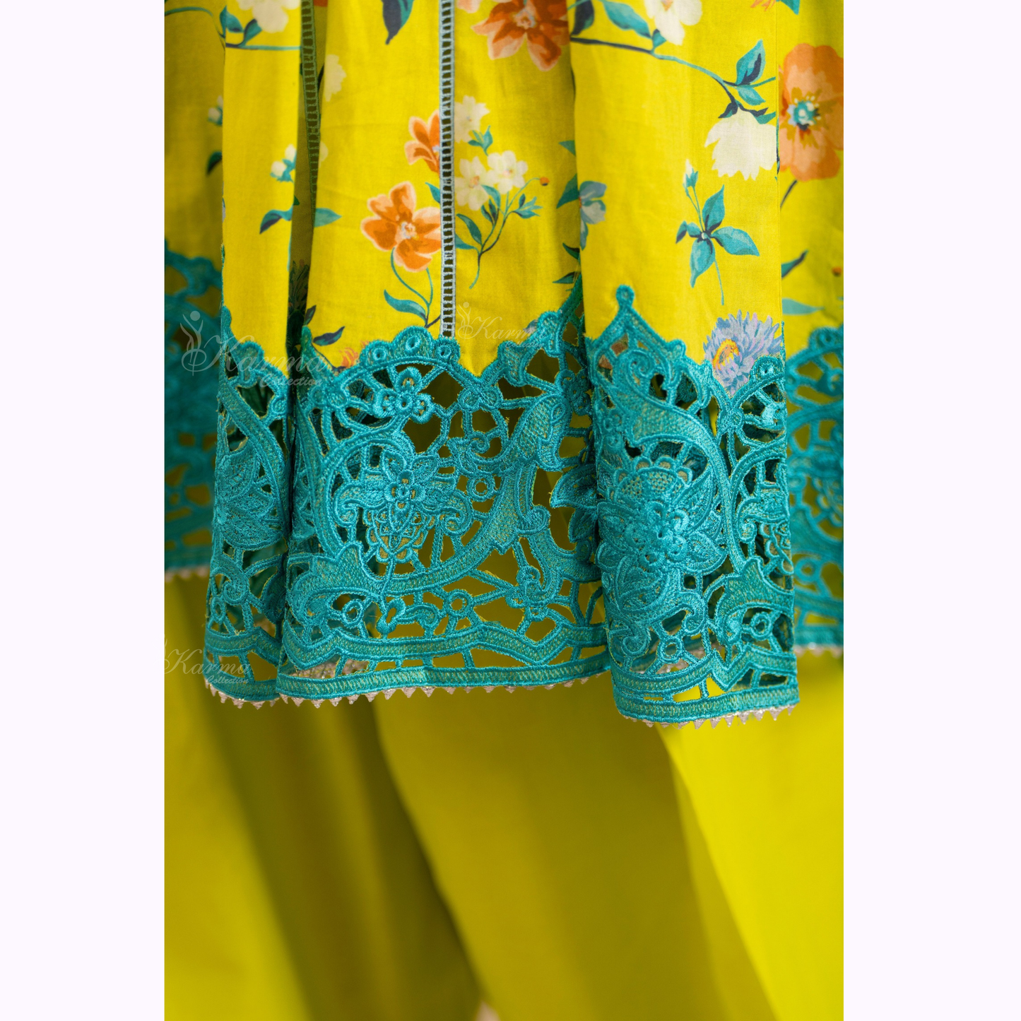 3 Pc Printed Floral Embroidered Trendy farshi Shalwar Collection karma collection