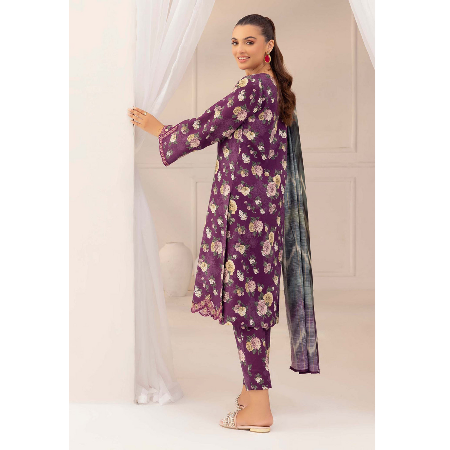 Grape Purple 3 Pc Printed Khaddar Ready to Wear Dress - Adan's libas