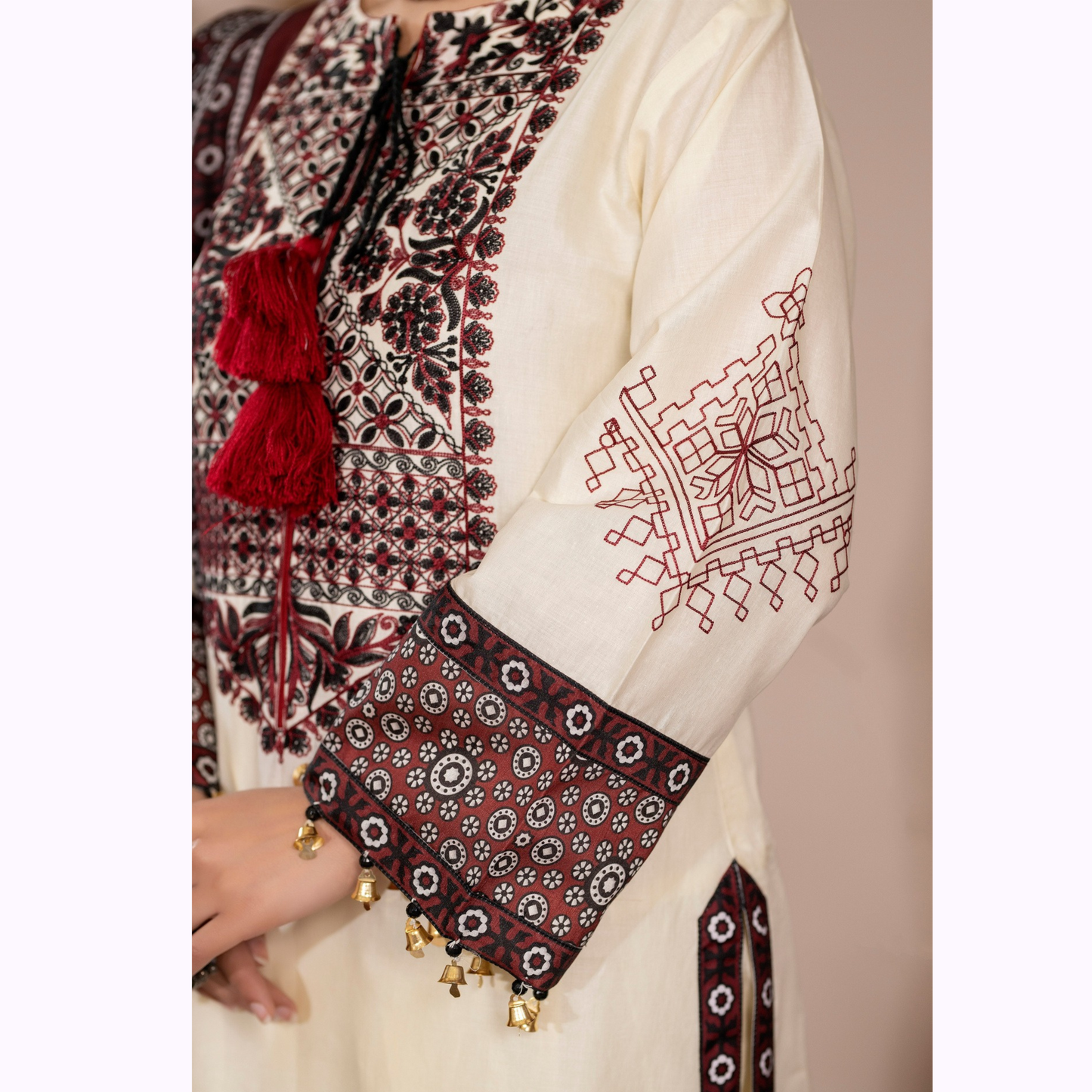 UKC-29 Embroidered Cambric Cotton dress with Ajrak Style Dupatta Ready to Wear 3 Pc - Karma Collection