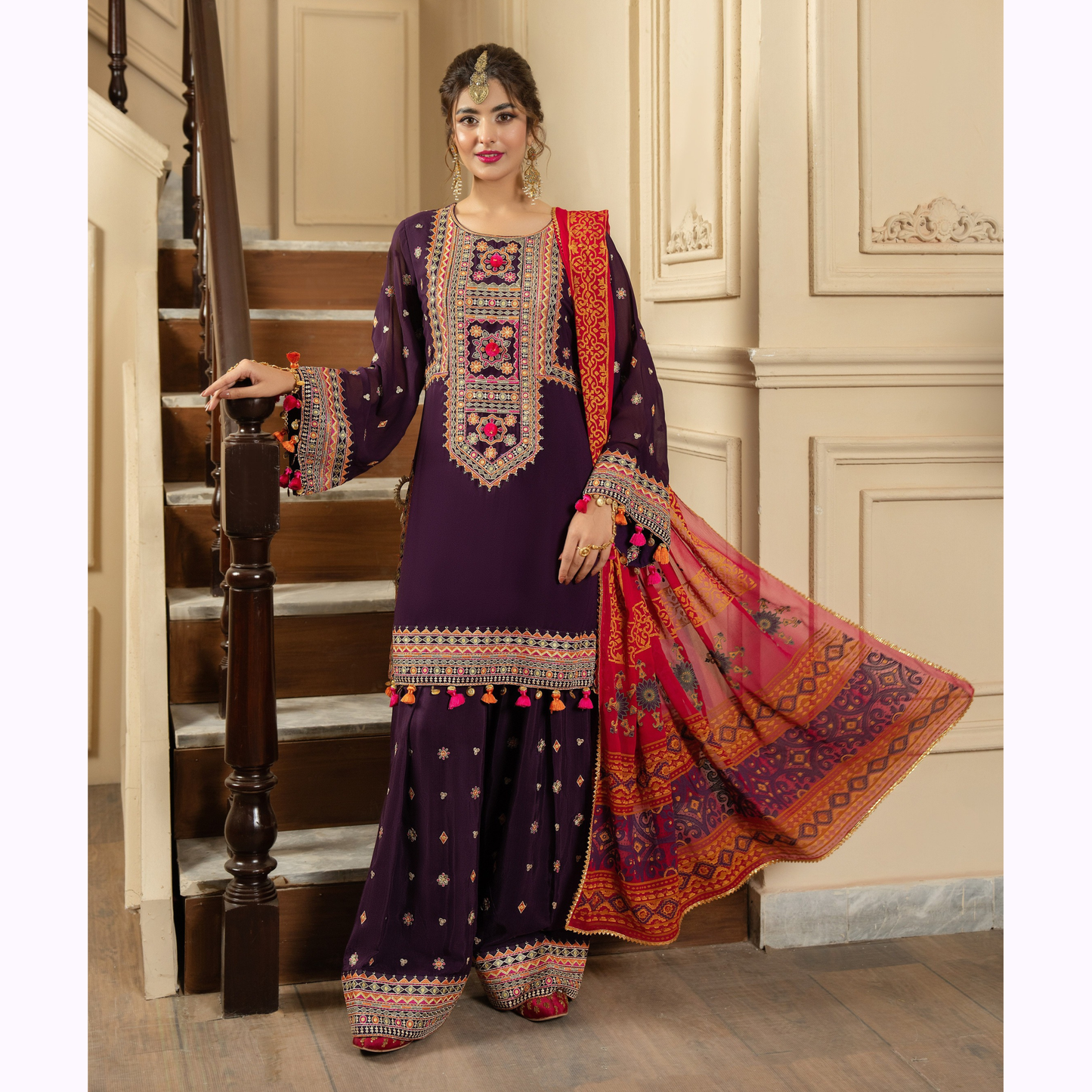 F-468 Embroidered Georgette Chiffon Farshi Shalwar Collection by karma Collection