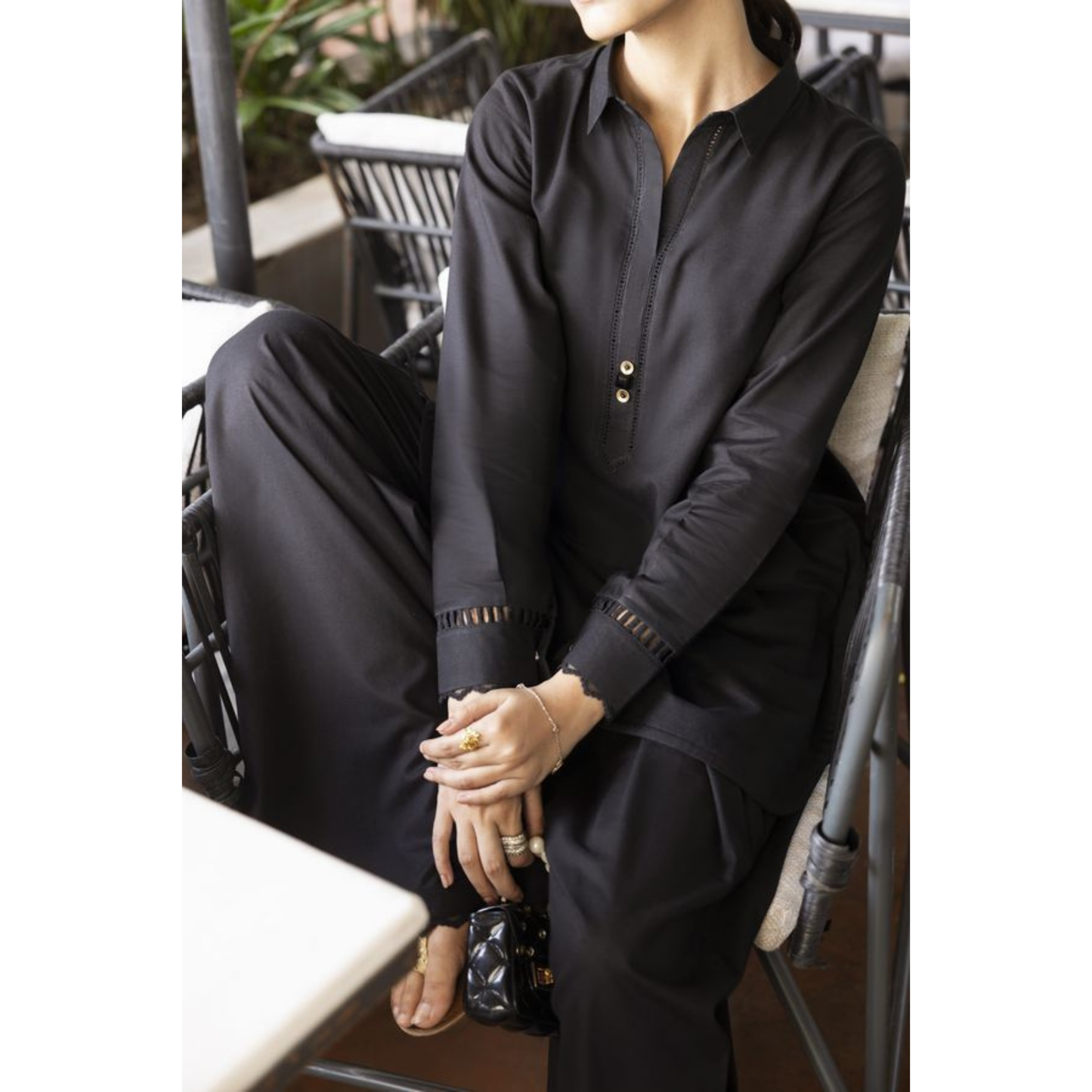 Black 2 Pc Linen Pakistani Co-Ords Set | Ready to Wear | Casuallite