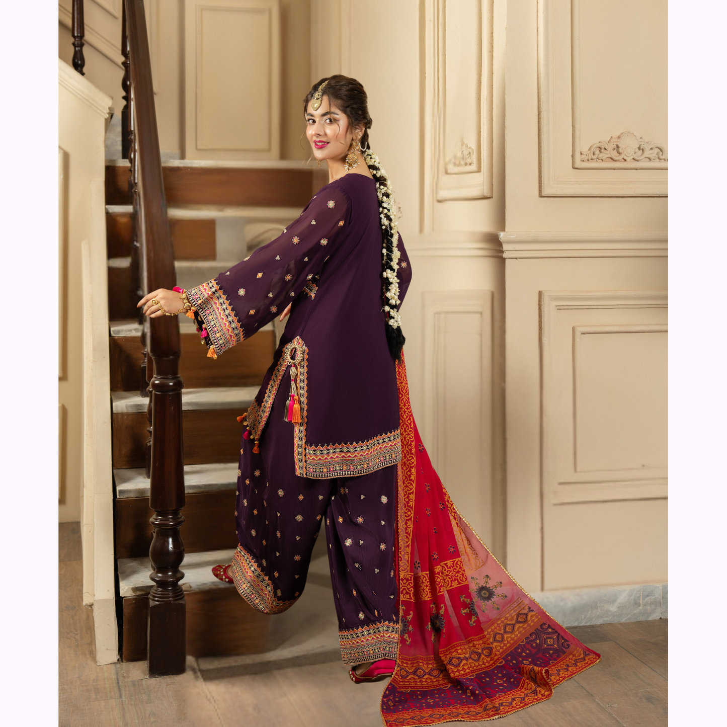 F-468 Embroidered Georgette Chiffon Farshi Shalwar Collection by karma Collection