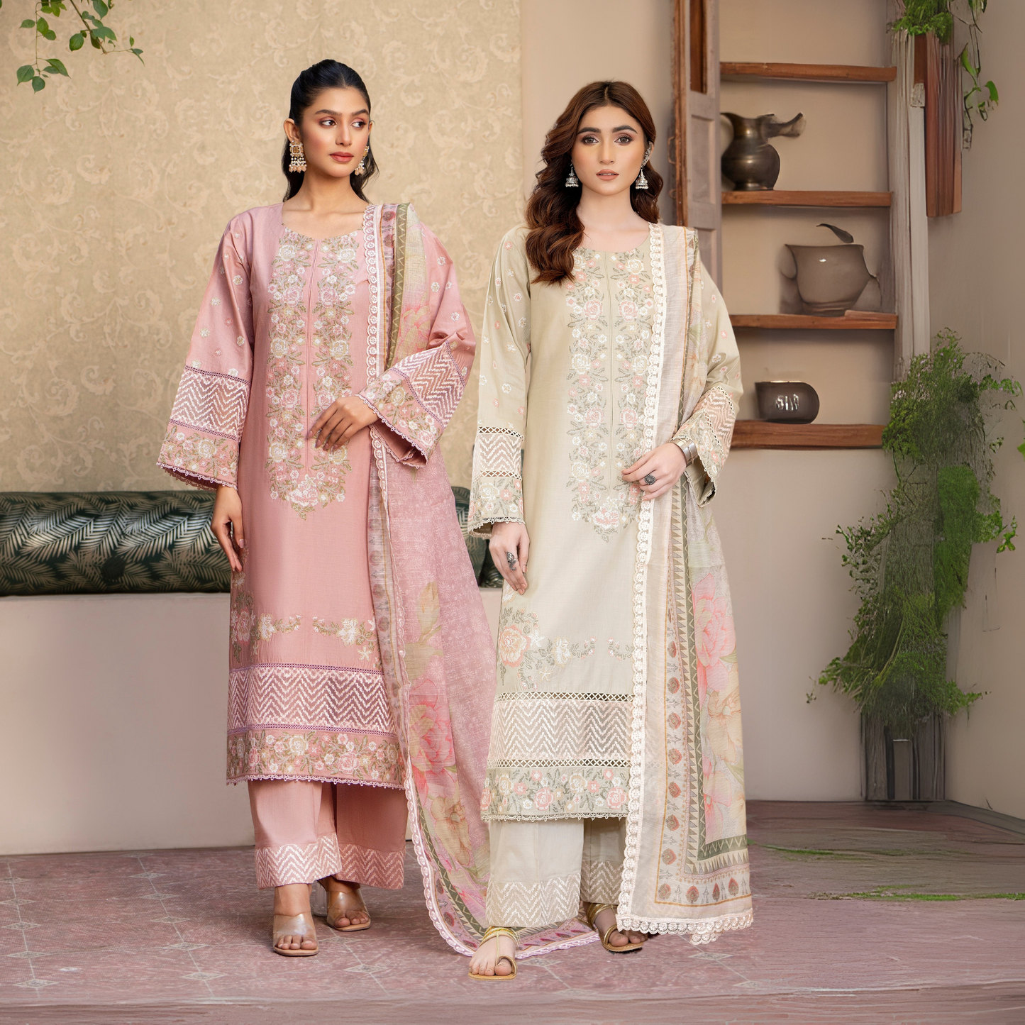 UKC-32 Embroidered Cambric Cotton Dress Ready to Wear 3 Pc - Karma Collection
