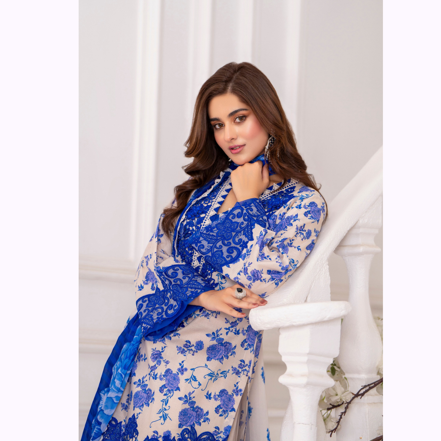 3 Pc Printed Floral Embroidered Trendy farshi Shalwar Collection karma collection
