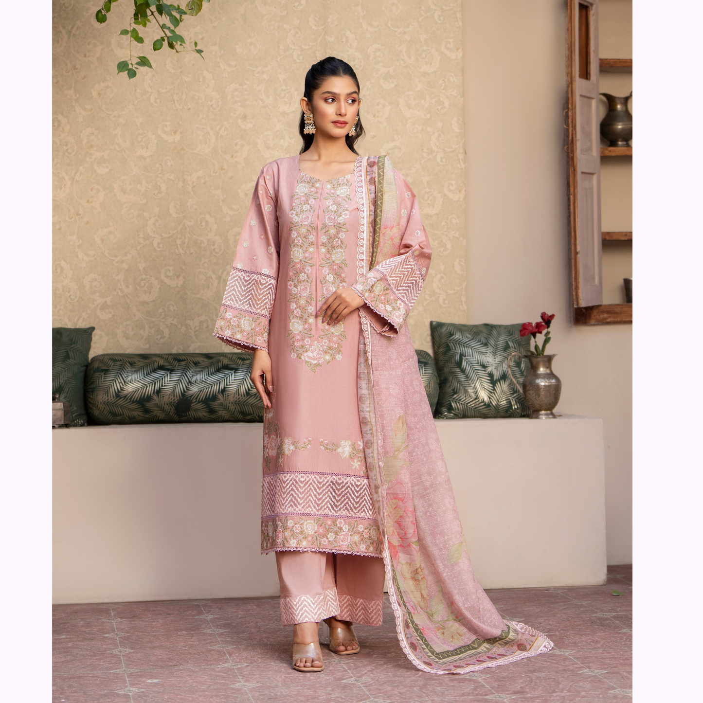 UKC-32 Embroidered Cambric Cotton Dress Ready to Wear 3 Pc - Karma Collection