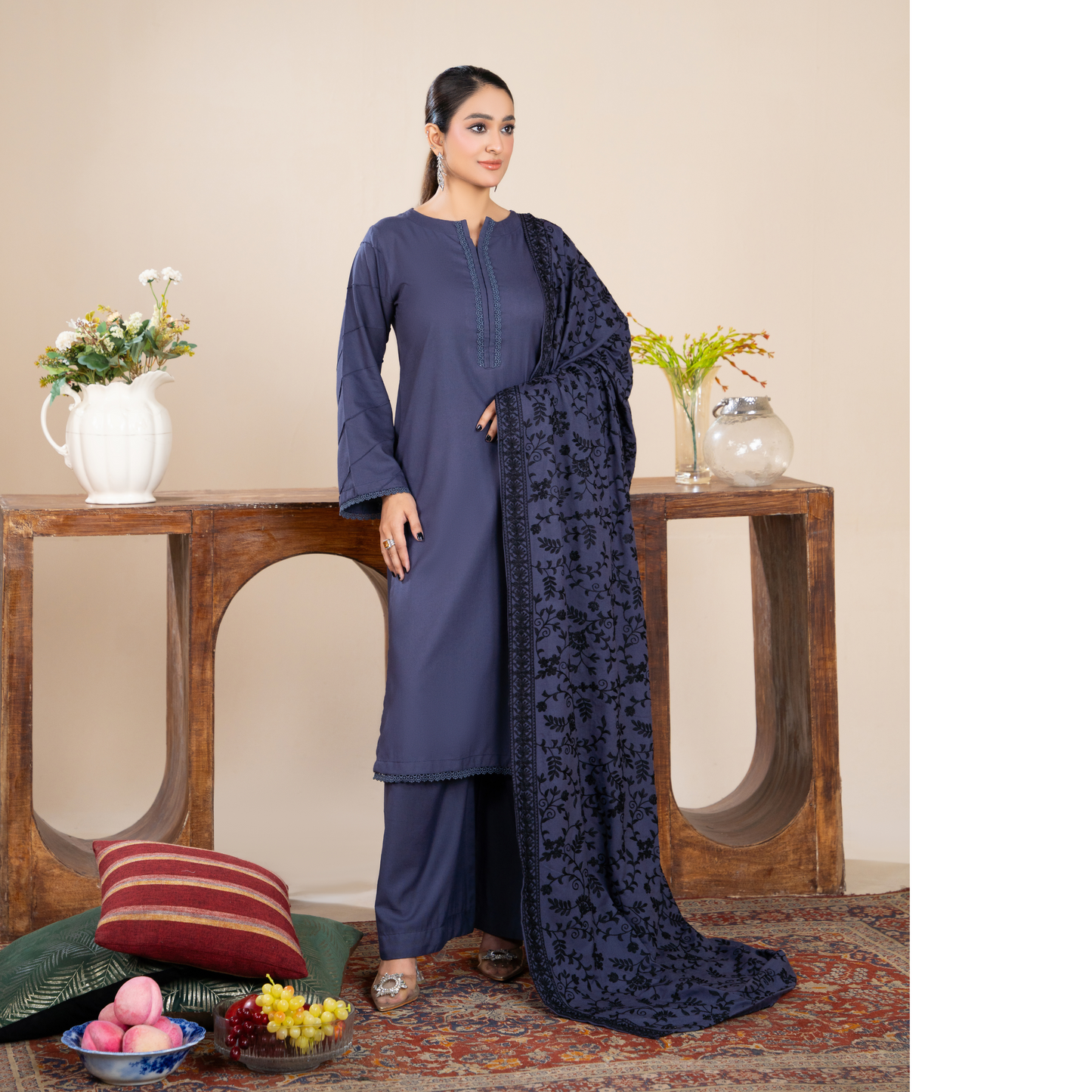 RA-21 3 Pc Dhanak Dress with Embroidered Dhanak Shawl |Ready to Wear | Winter Collection | Raniya.h