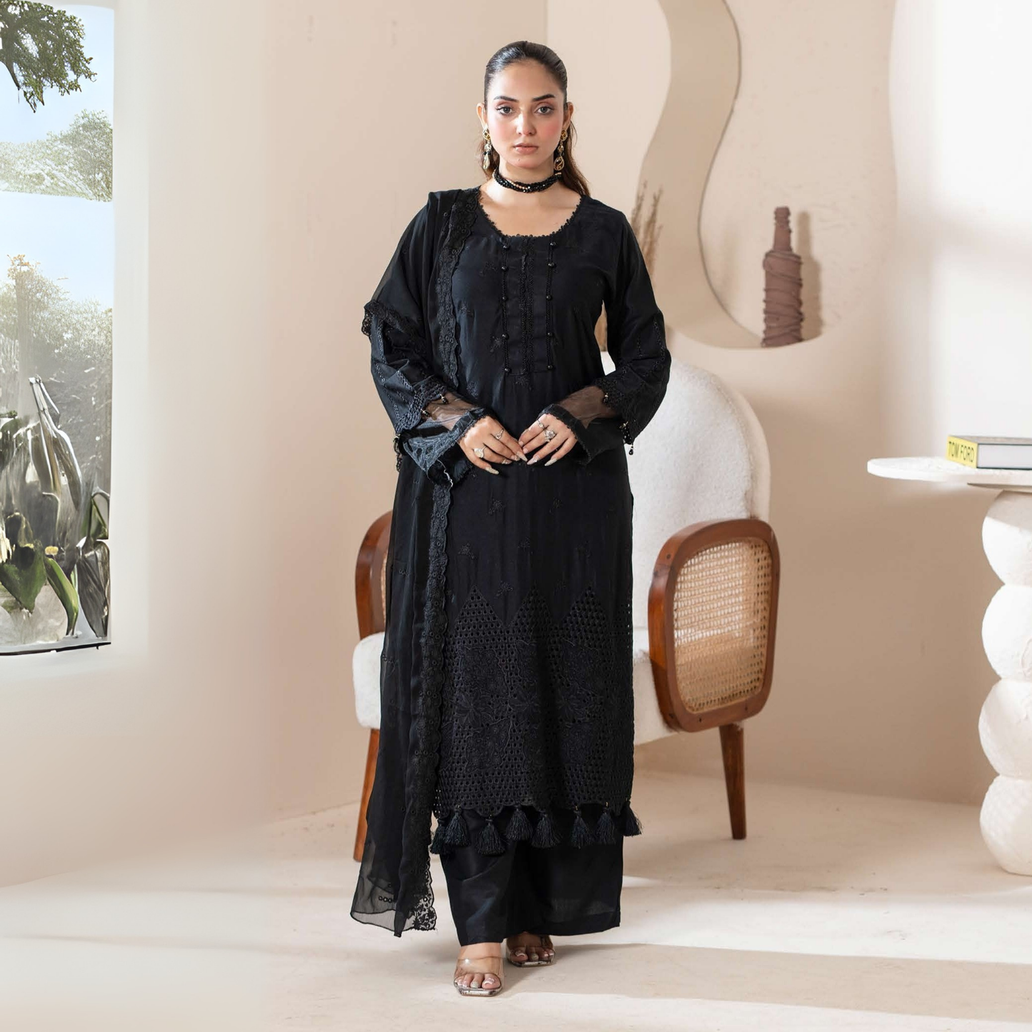 UMRZ-51 "IMAGEKARI" Linen Chikankari 3 Pc Collection by Rangz