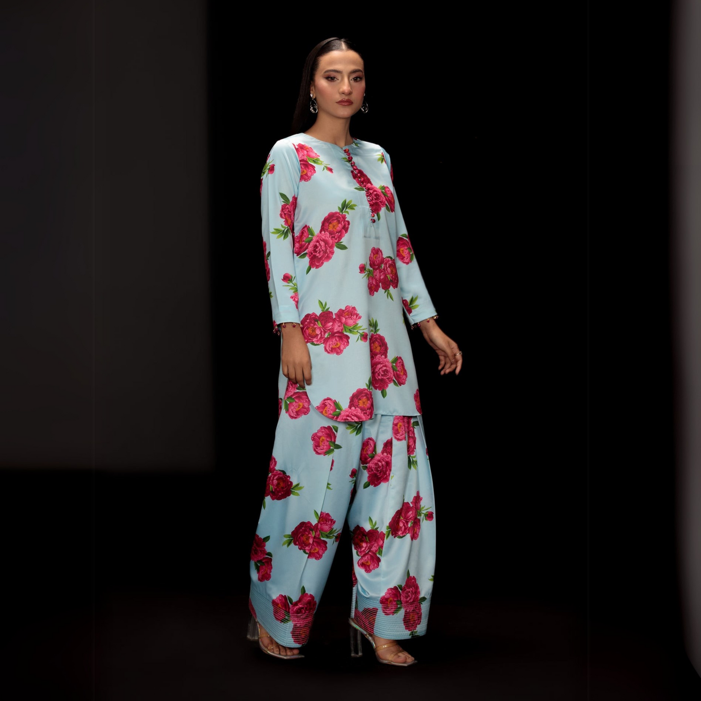 UA-82 Trendy Printed Silk Farshi Shalwar 3 Pc Ready to Wear Collection-Umnaa