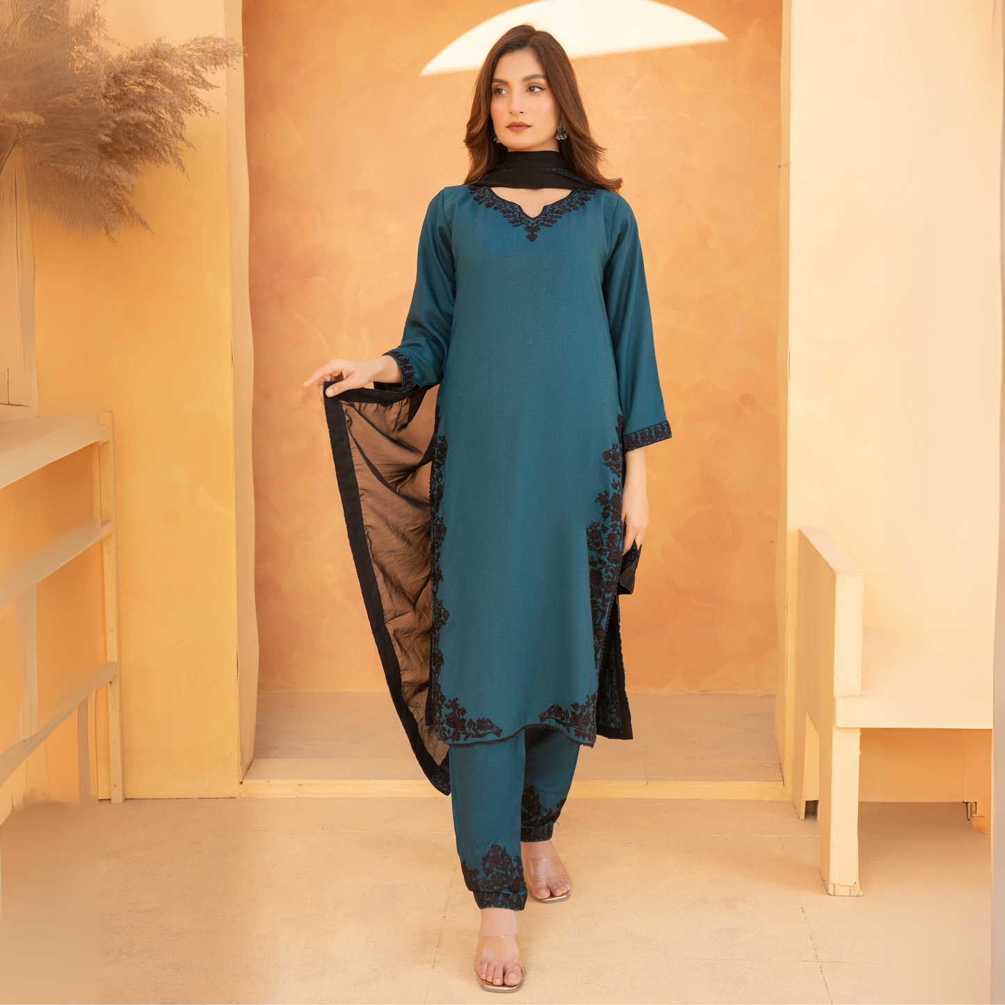 UA-44 Embroidered Dhanak with Chiffon Duppata Pc Dress | Ready to wear | UMNAA