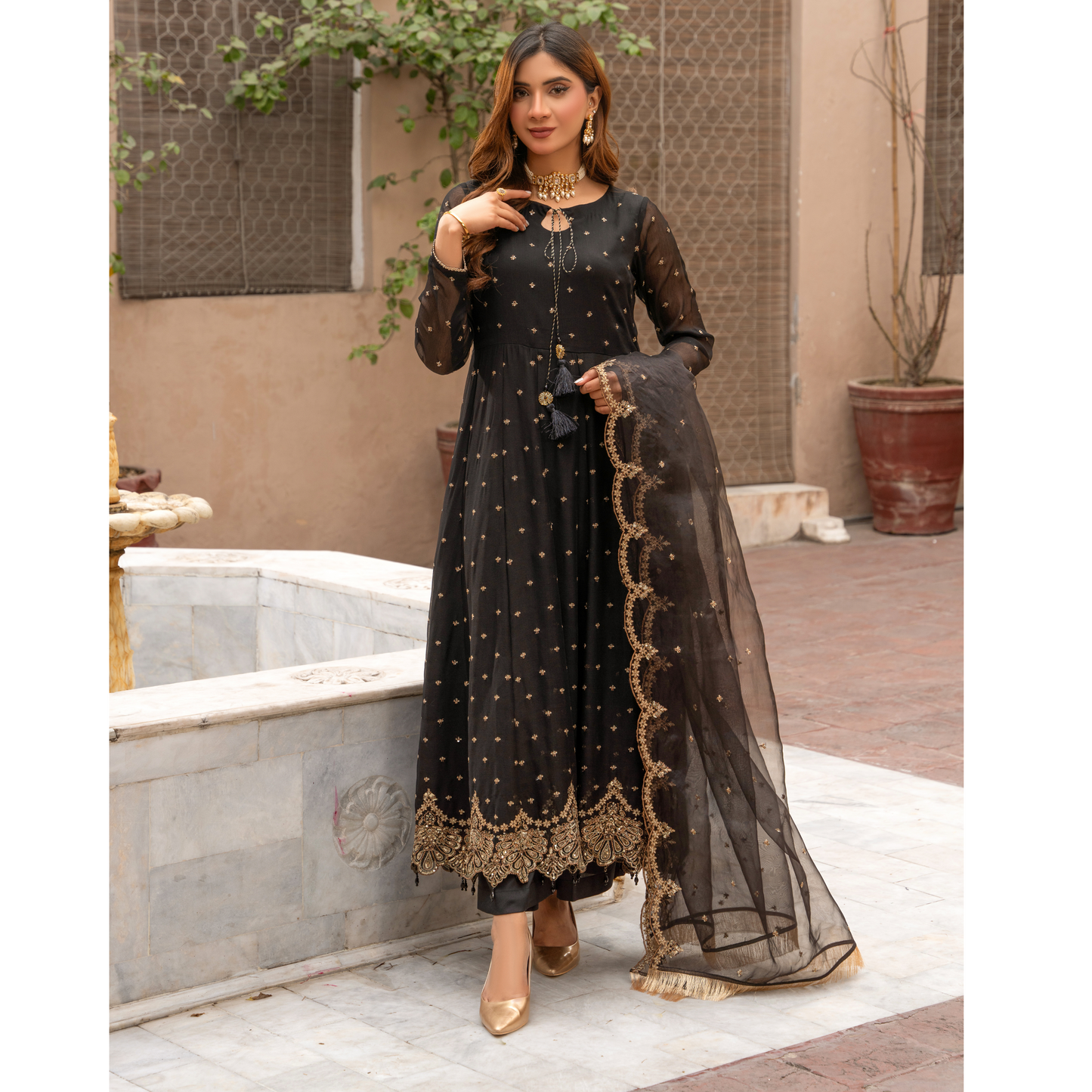 U-72 3 Pc Embroidered Chiffon long frock collection-UMNAA