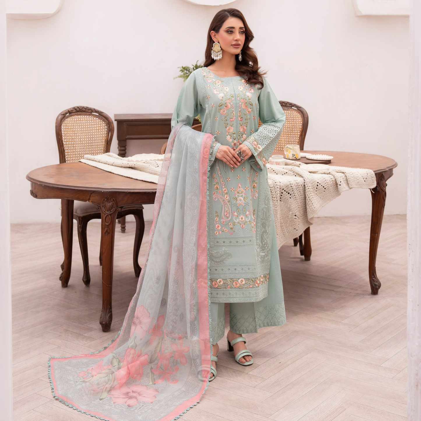 KC-1482 Embroidered Luxury Chikankari Cambric Cotton Collection | Ready to Wear | Karma Collection