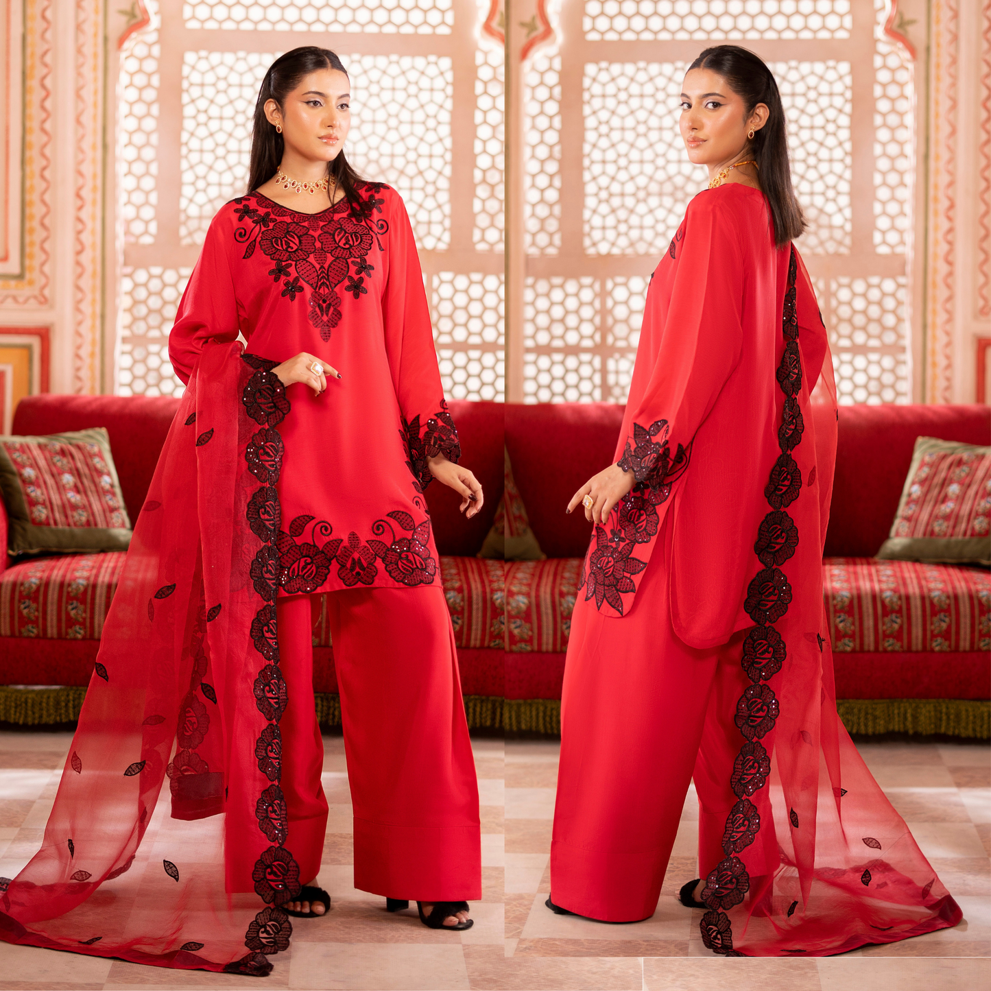 RA-19 Luxury Raw Silk Embroidered Farshi Shalwar Collection |Ready to Wear | Raniya.h