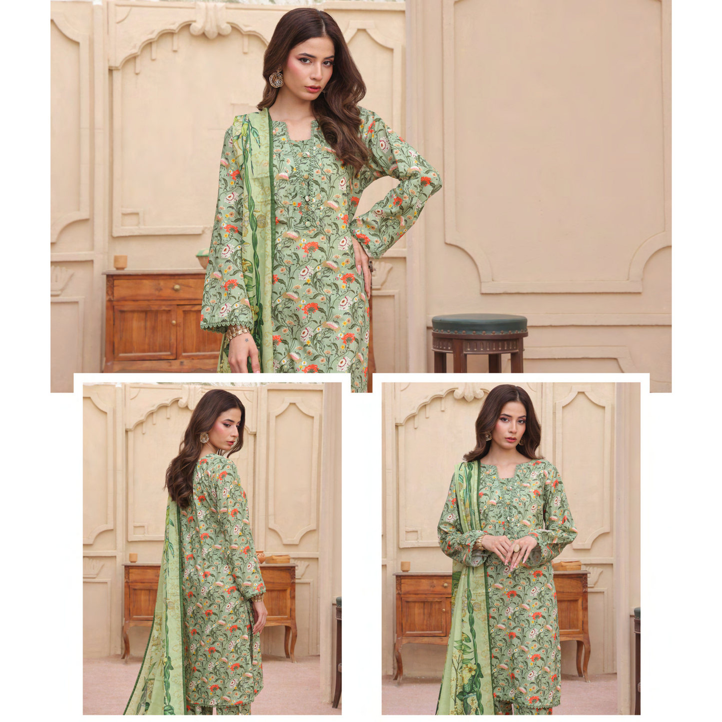 USN-14 Printed Lawn 3 Pc Dress | Ready to Wear | Saphron