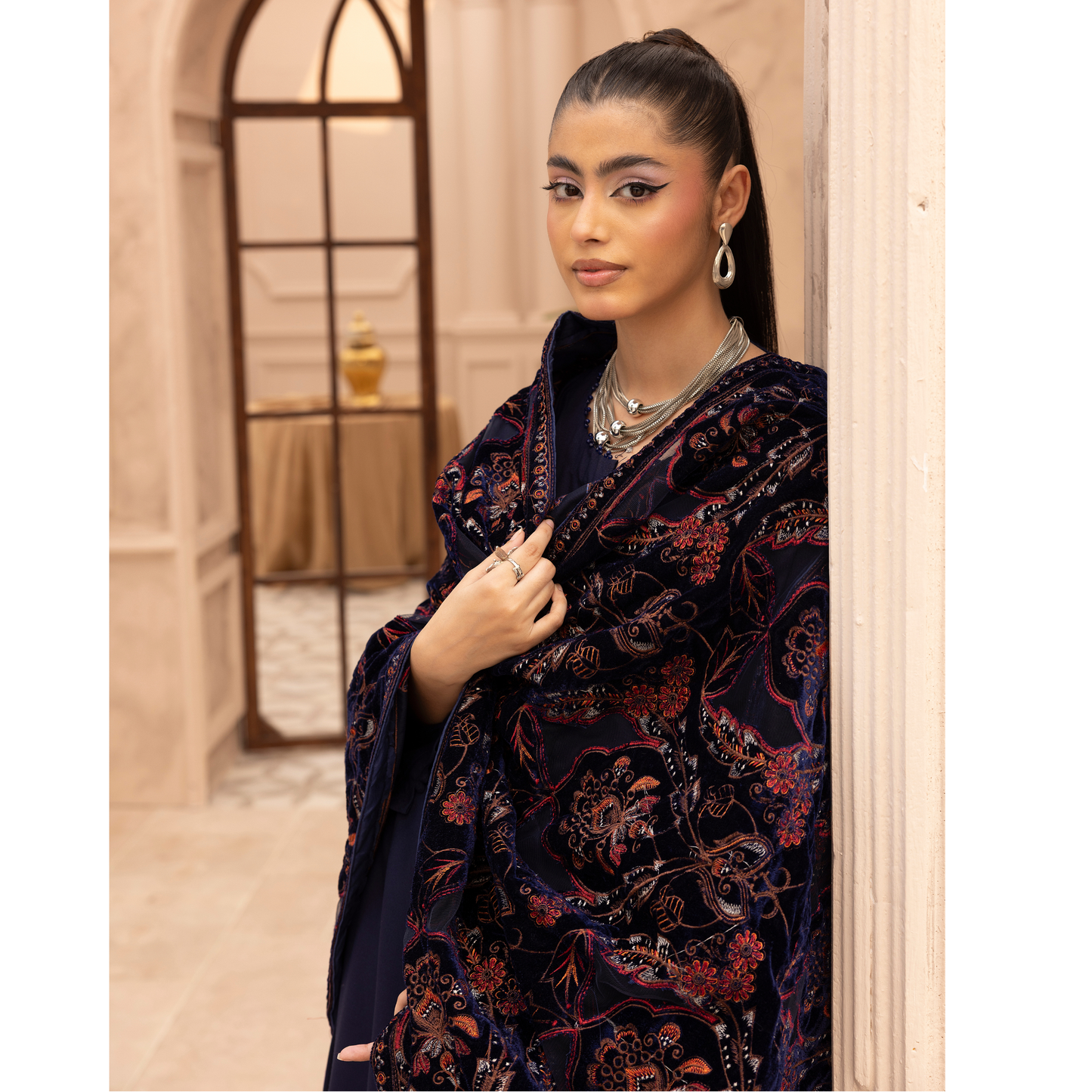 UMS-37 Hanna by Simrans Embroidered Dhanak Dress with Winter Laser Cut Shawl | Ready to Wear | Asian Clothes