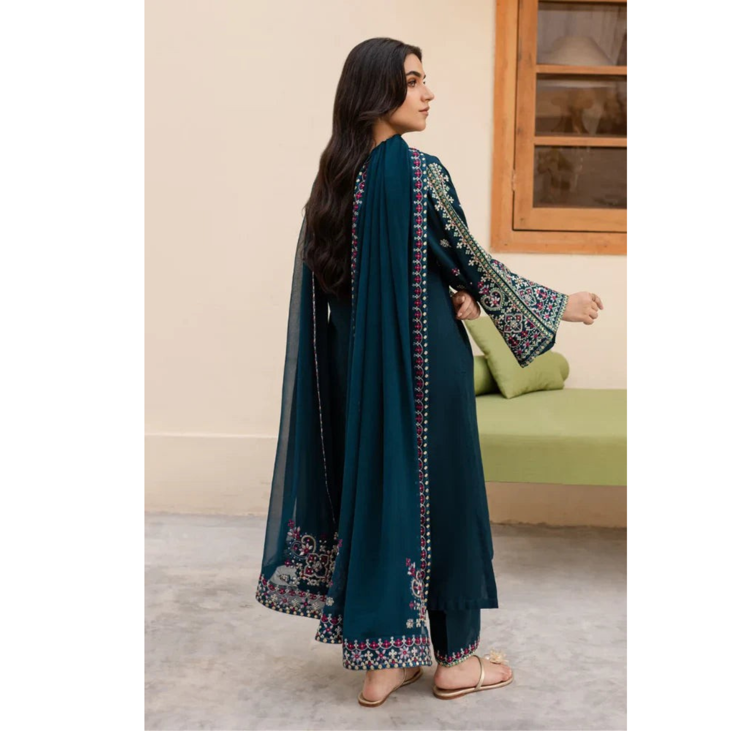 USP-02 Embroidered Chambray Katan 3 Pc Collection by Sha Posh