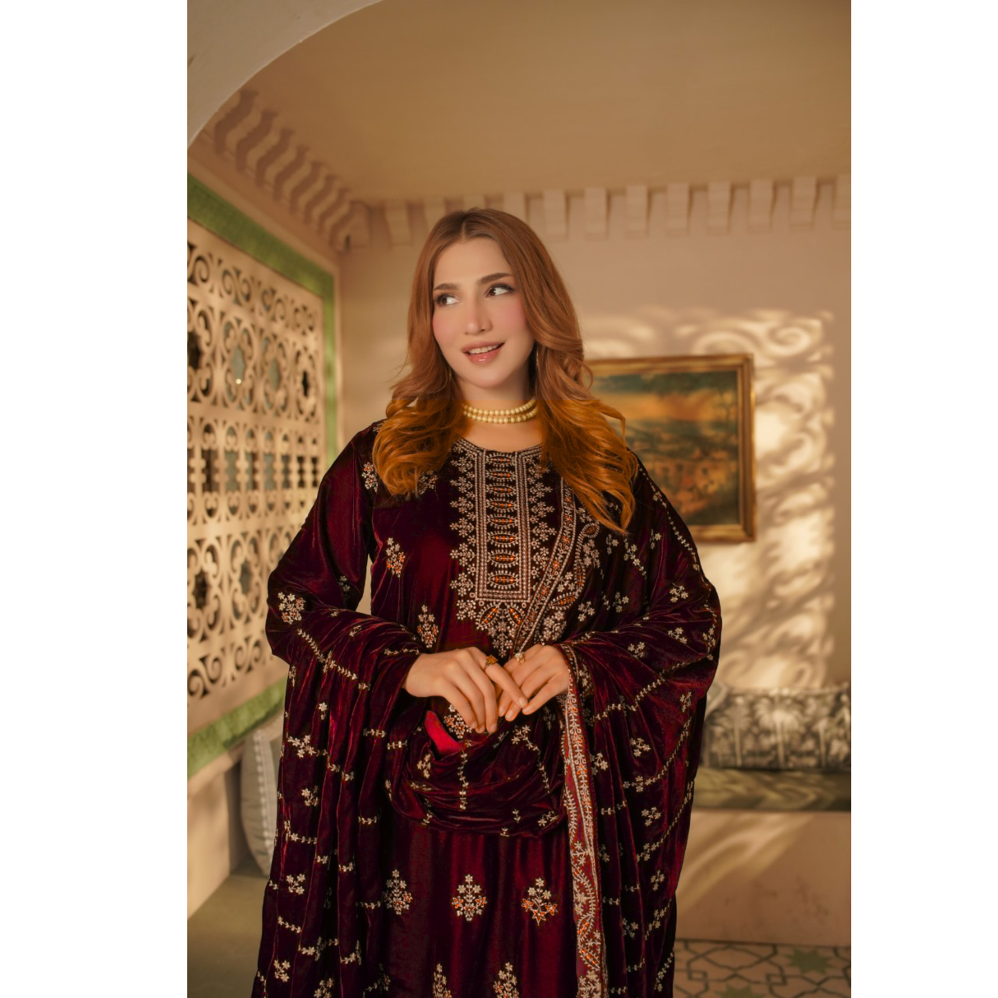 UA-127 Luxury Embroidered Velvet Collection Pakistani Festive Partywear Dress by Umnaa