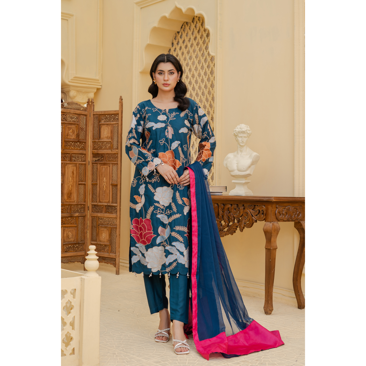 UA-128 3 Pc Embroidered Linen Collection Pakistani Dress Asian Clothes