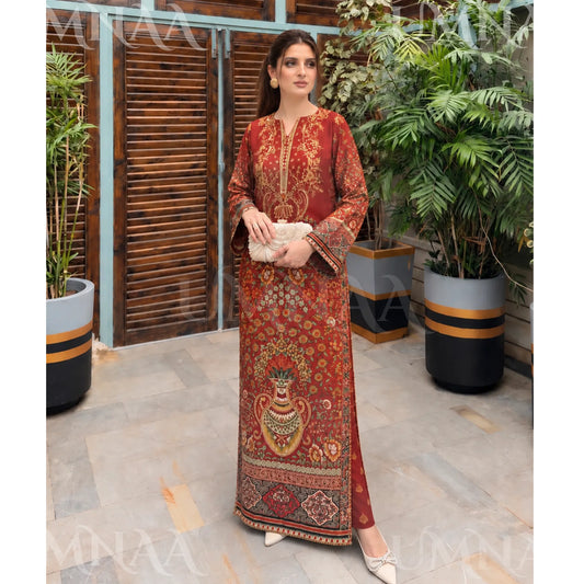 UA-302 Printed Shamooz Silk Kaftan Style Co-Ord | Umnaa