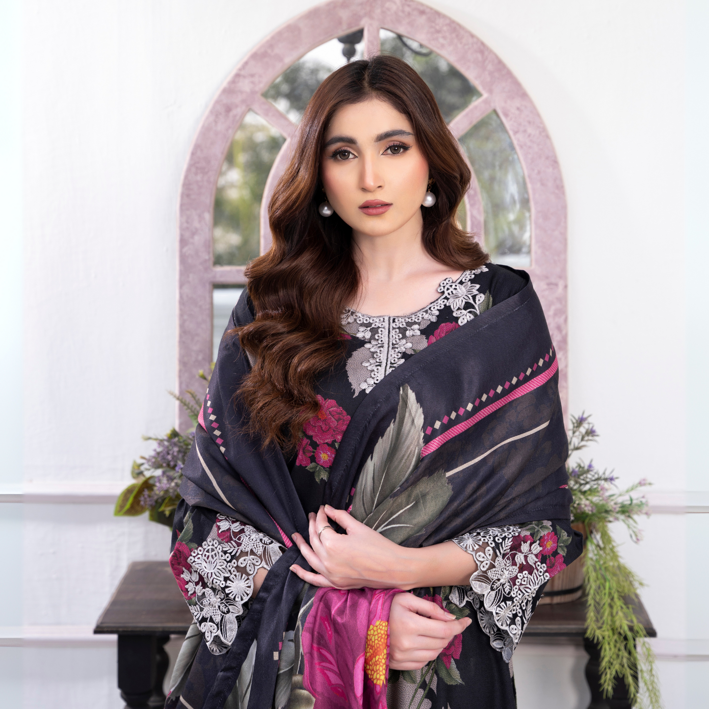 3 Pc Embroidered Printed Dress with Dhanak Wool Shawl | Winter Collection | Raniya.h | UMRAH0503
