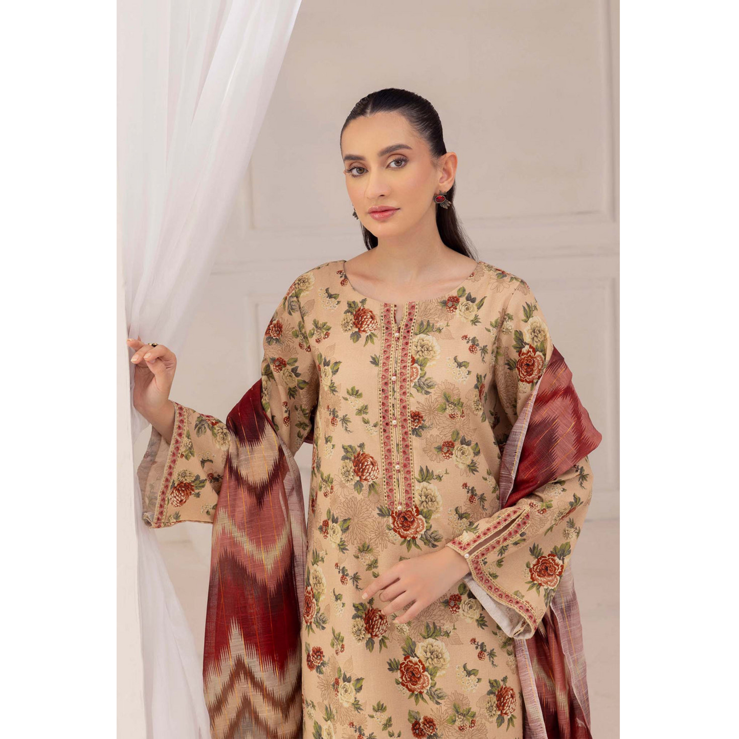 Cashmere 3 Pc Printed Khaddar Ready to Wear Dress - Adan's libas