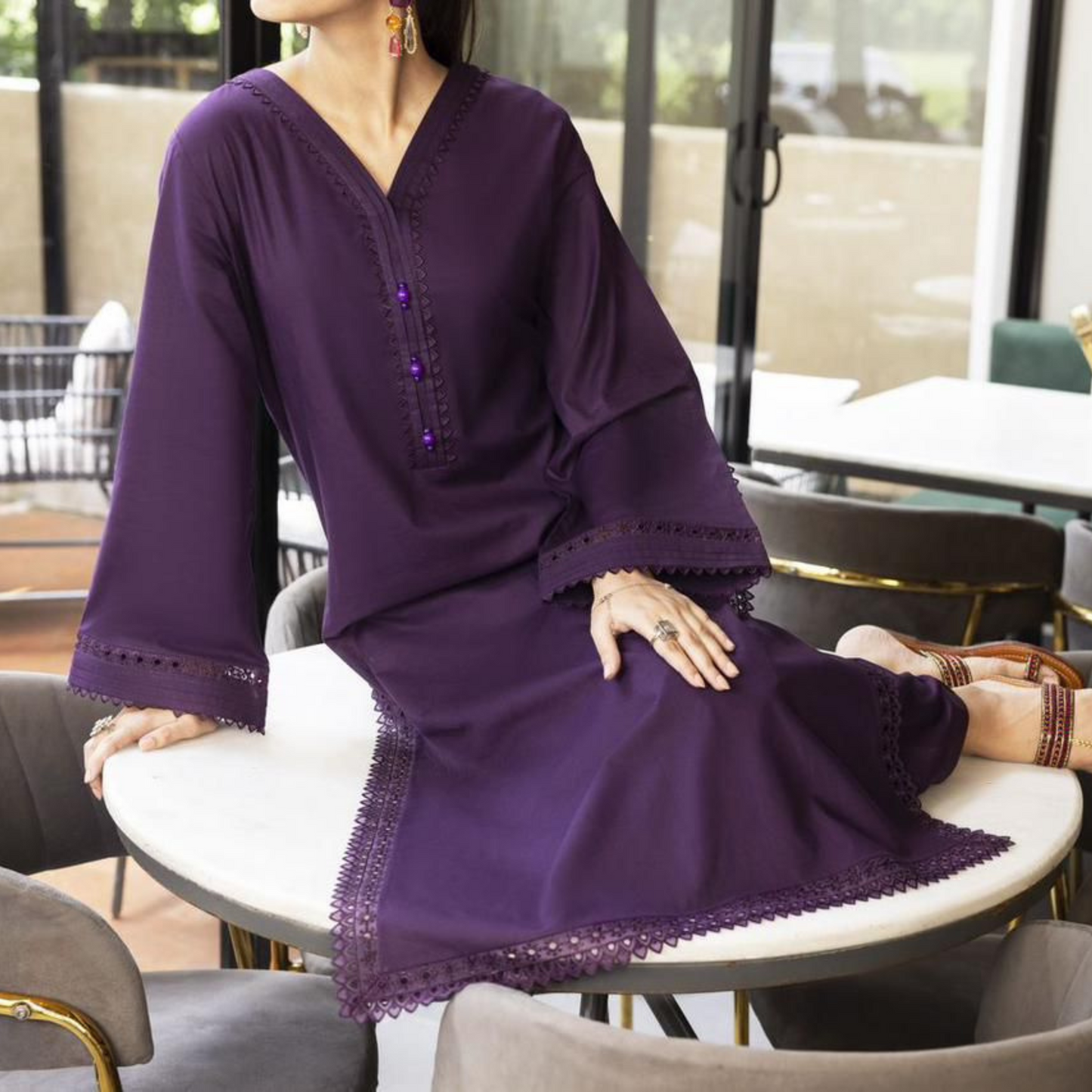 Plum 2 Pc Linen Pakistani Co-Ords Set | Ready to Wear | Casuallite