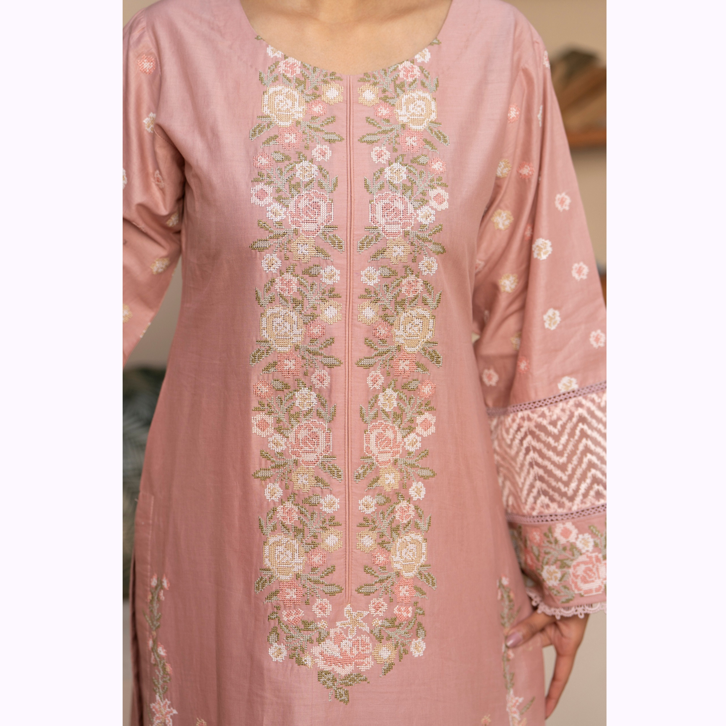 UKC-32 Embroidered Cambric Cotton Dress Ready to Wear 3 Pc - Karma Collection