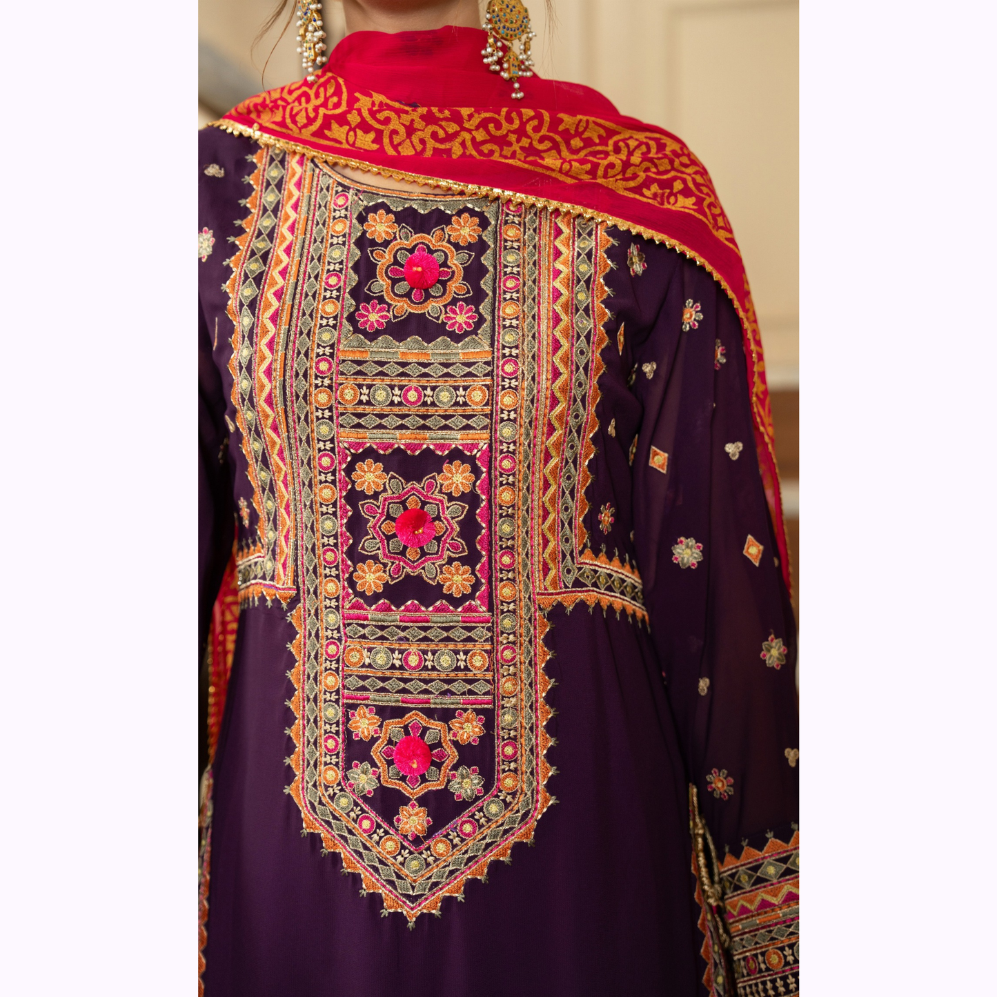 F-468 Embroidered Georgette Chiffon Farshi Shalwar Collection by karma Collection