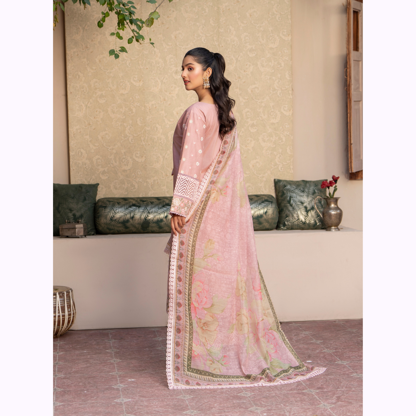 UKC-32 Embroidered Cambric Cotton Dress Ready to Wear 3 Pc - Karma Collection