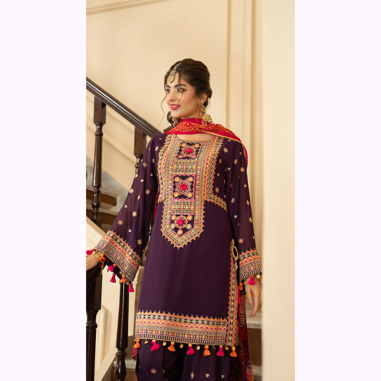 F-468 Embroidered Georgette Chiffon Farshi Shalwar Collection by karma Collection