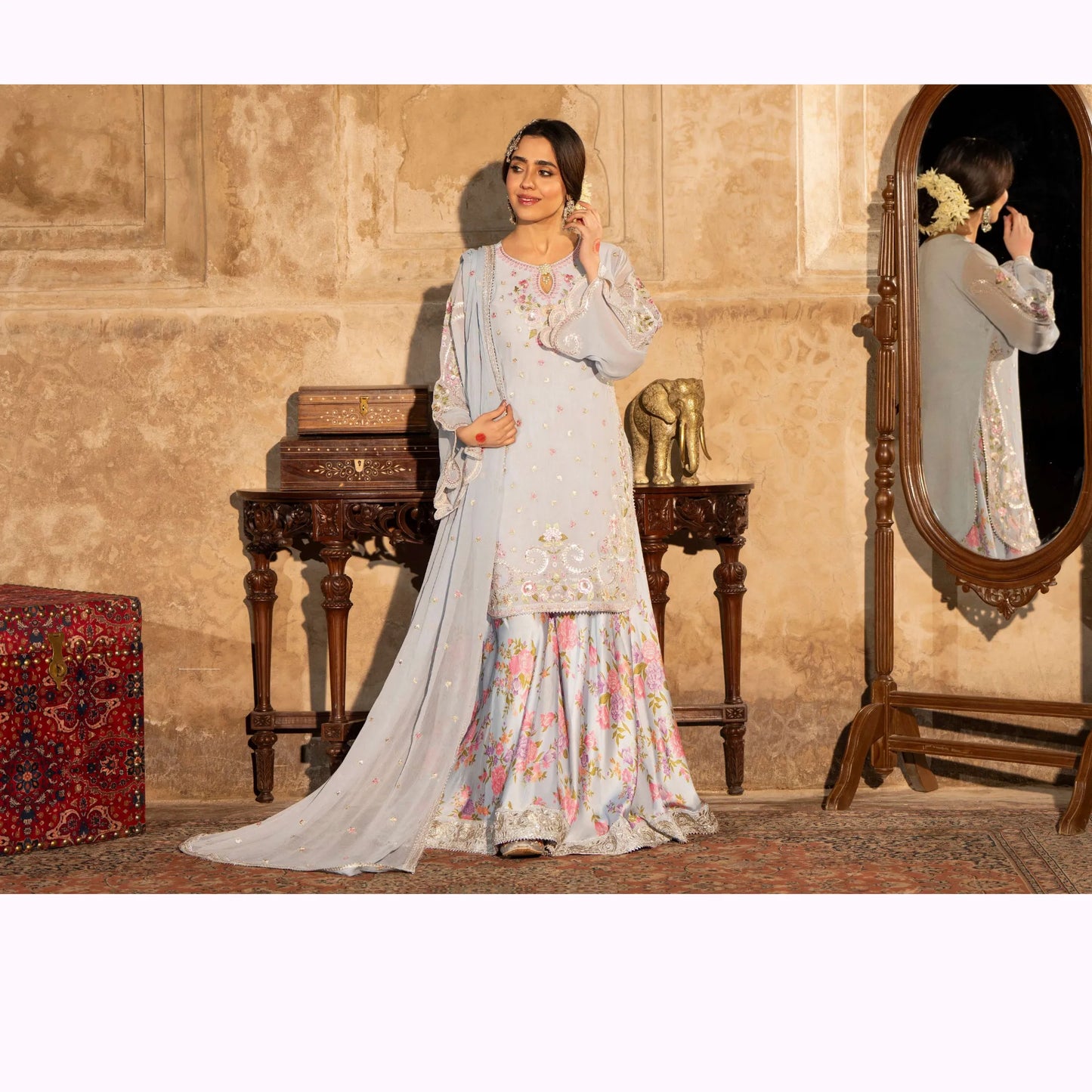 F-524 "Saj Dhaj" Embroidered Georgette Collection by Karma Collection