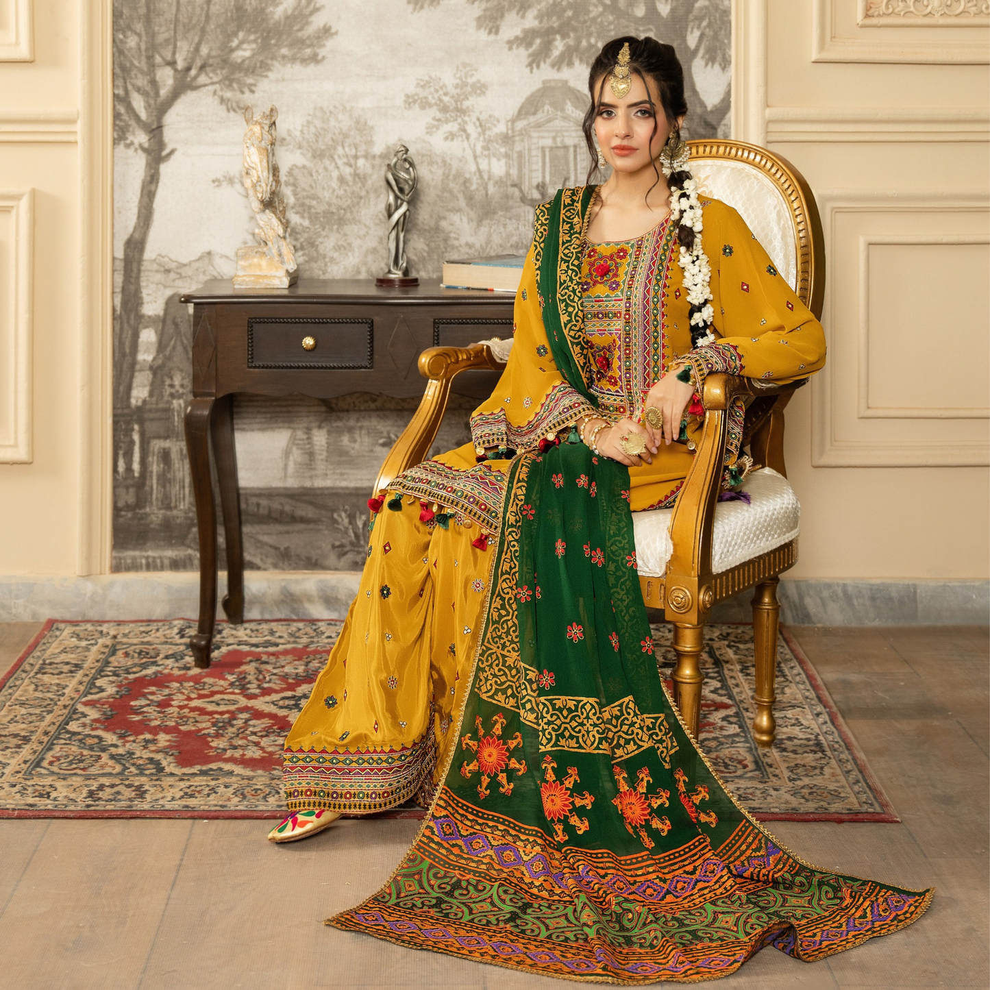 F-468 Embroidered Georgette Chiffon Farshi Shalwar Collection by karma Collection
