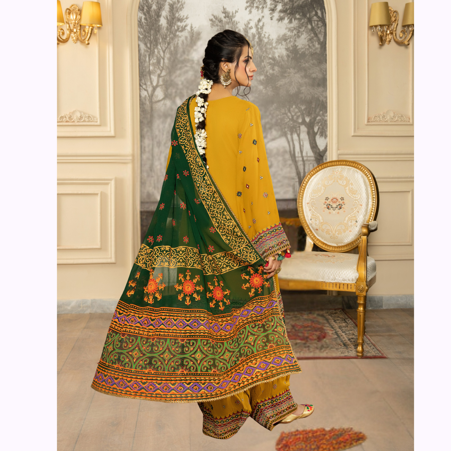 F-468 Embroidered Georgette Chiffon Farshi Shalwar Collection by karma Collection
