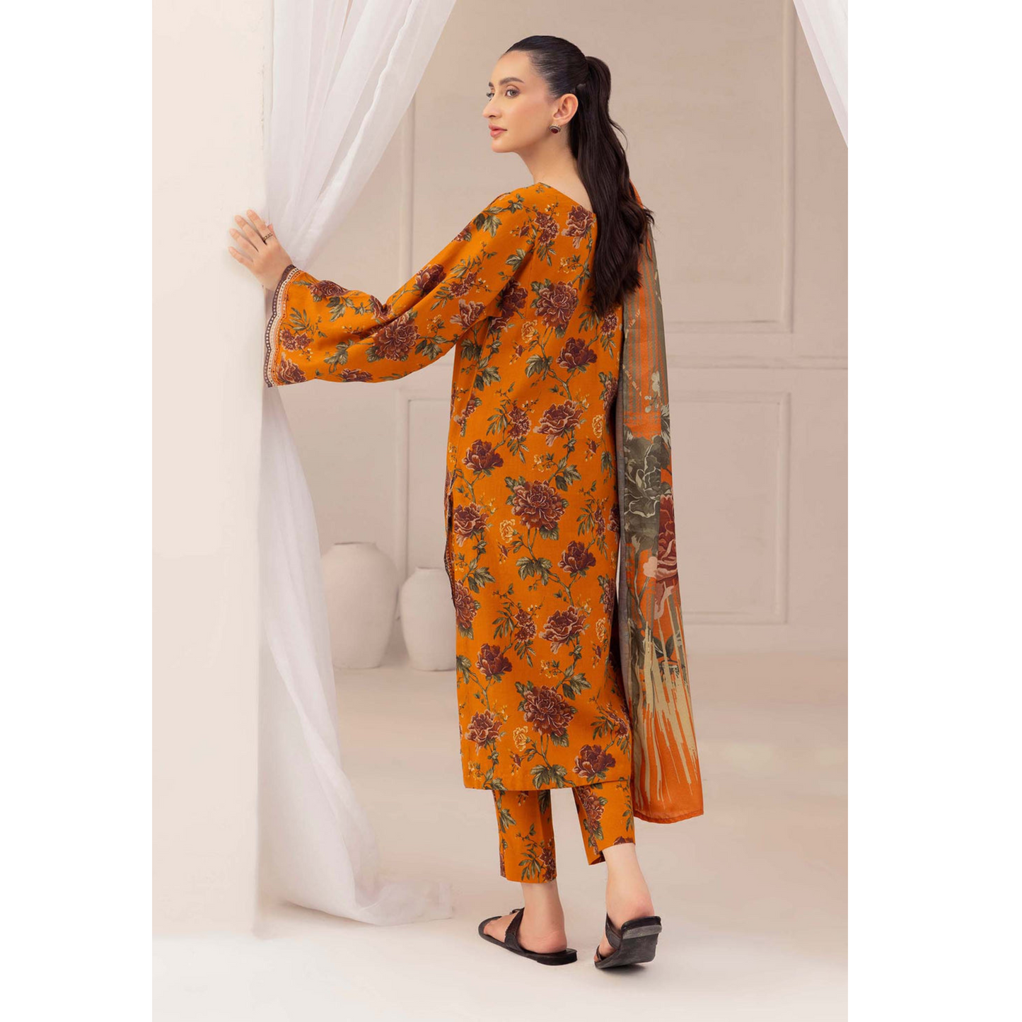 Tahiti Gold 3 Pc Printed Khaddar Ready to Wear Dress - Adan's libas