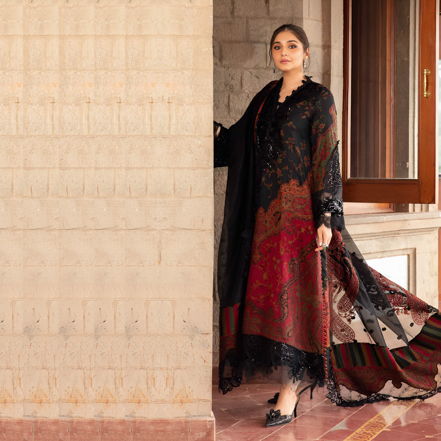 (Multi Black) Embroidered Luxury Velvet & Woven Suit | 3 Pc | Winter Collection | MARIA.B