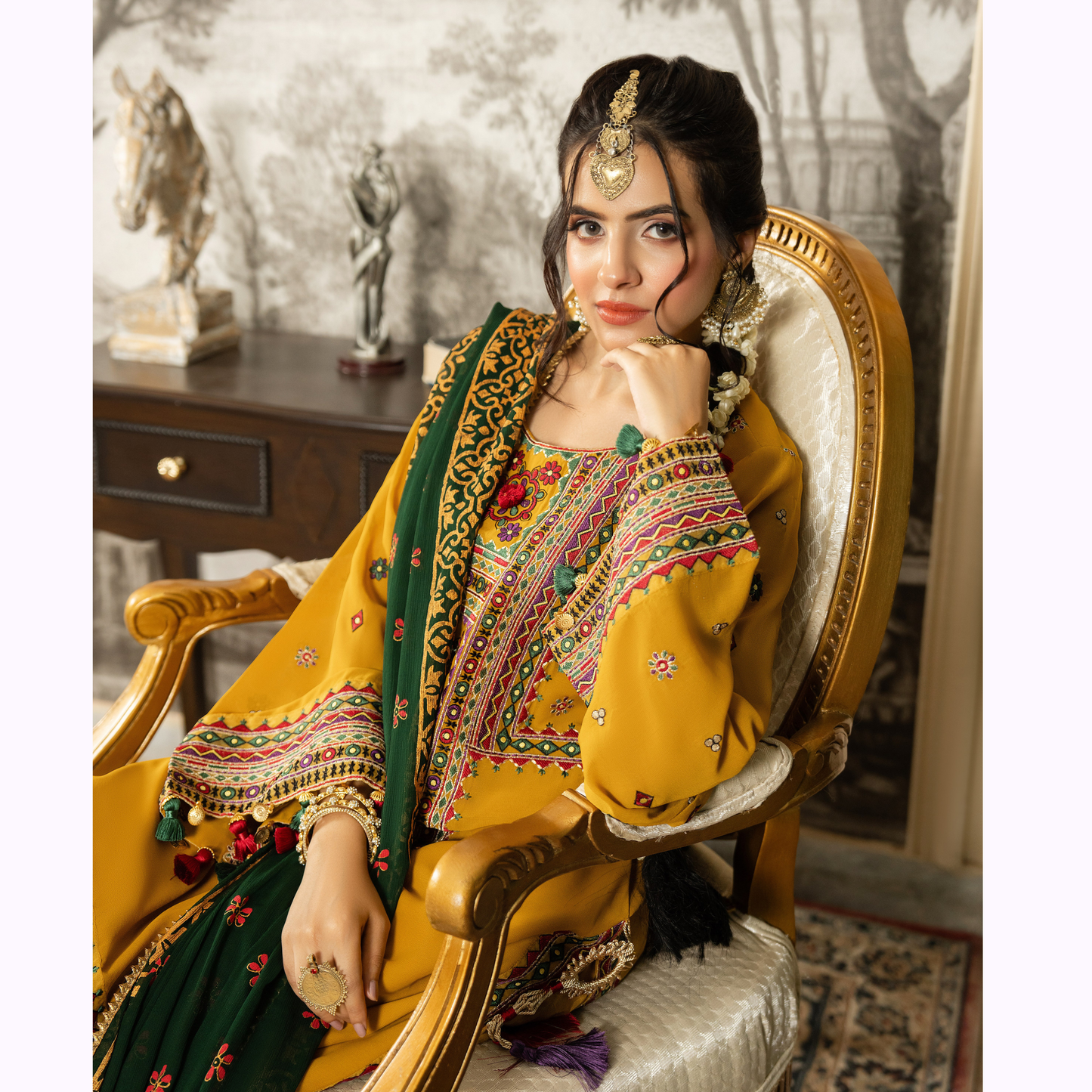 F-468 Embroidered Georgette Chiffon Farshi Shalwar Collection by karma Collection