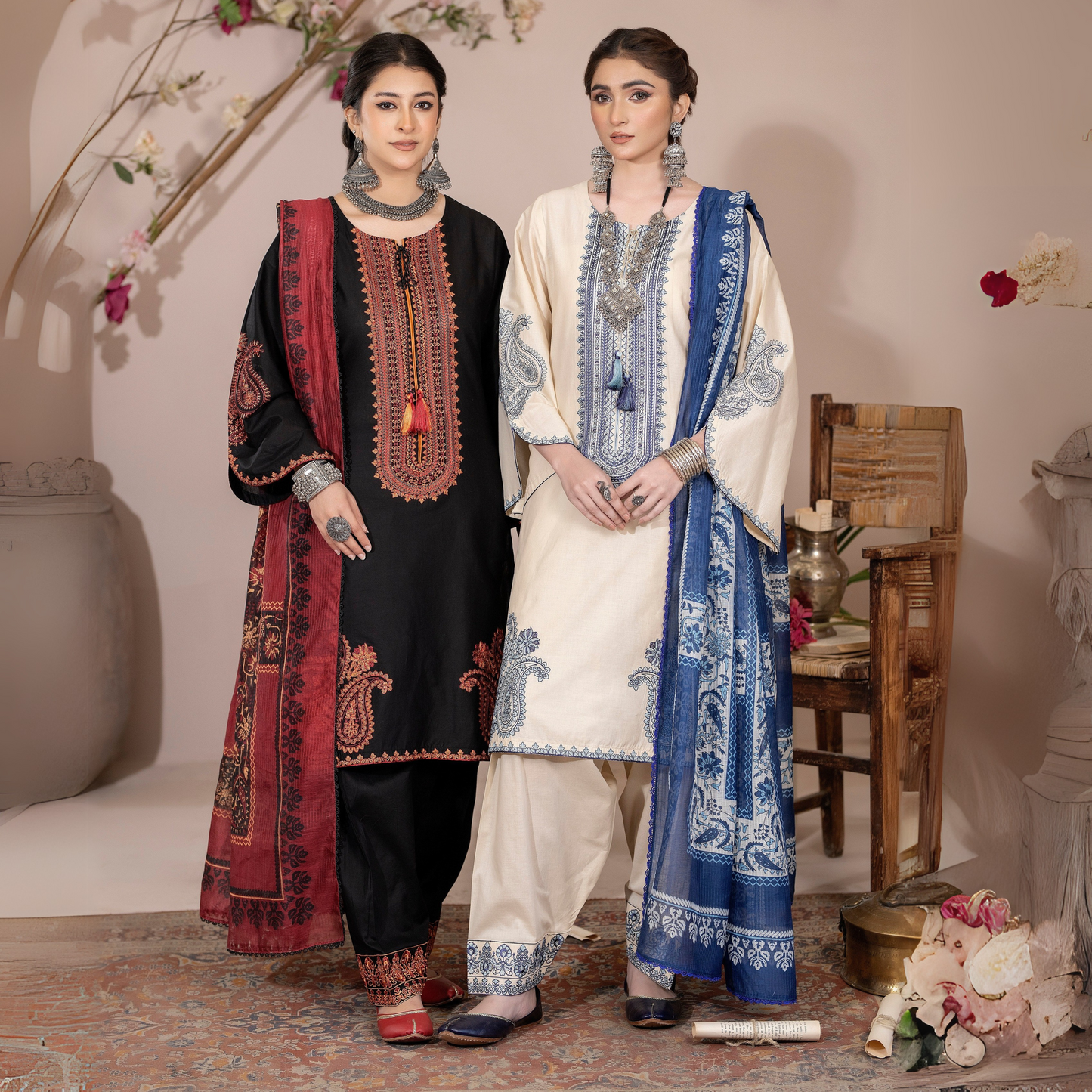 UKC-33 Embroidered Cambric Cotton Dress Ready to Wear 3 Pc - Karma Collection