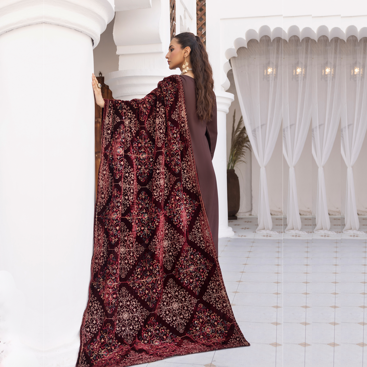 Dhanak Dress Heavily Embroidered Velvet Shawl 3 Pc Ready-to-wear by SIMRANS