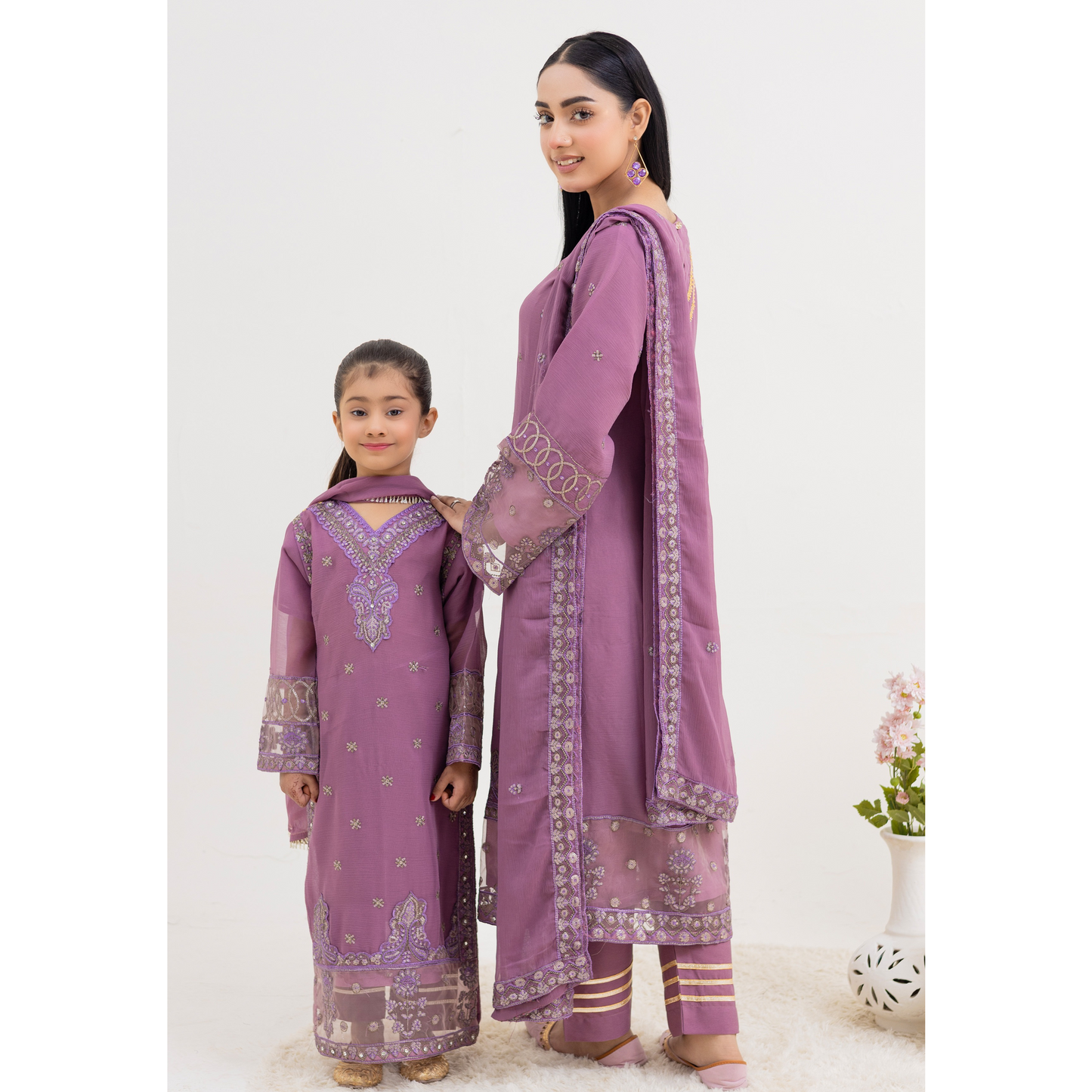 UMRZ-41 3 Pc Luxury mother daughter Embroidered Chiffon Collection-Rangz