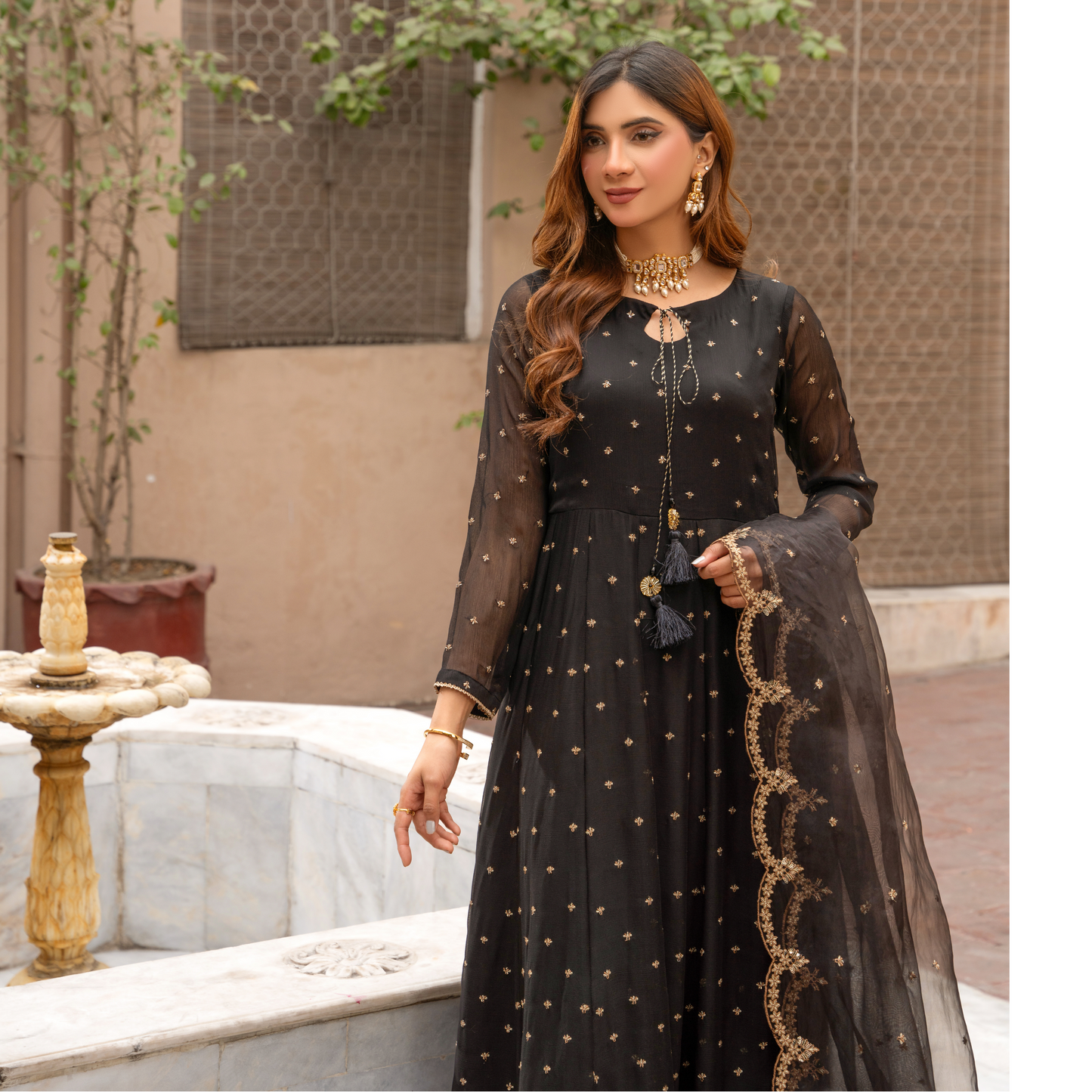 U-72 3 Pc Embroidered Chiffon long frock collection-UMNAA