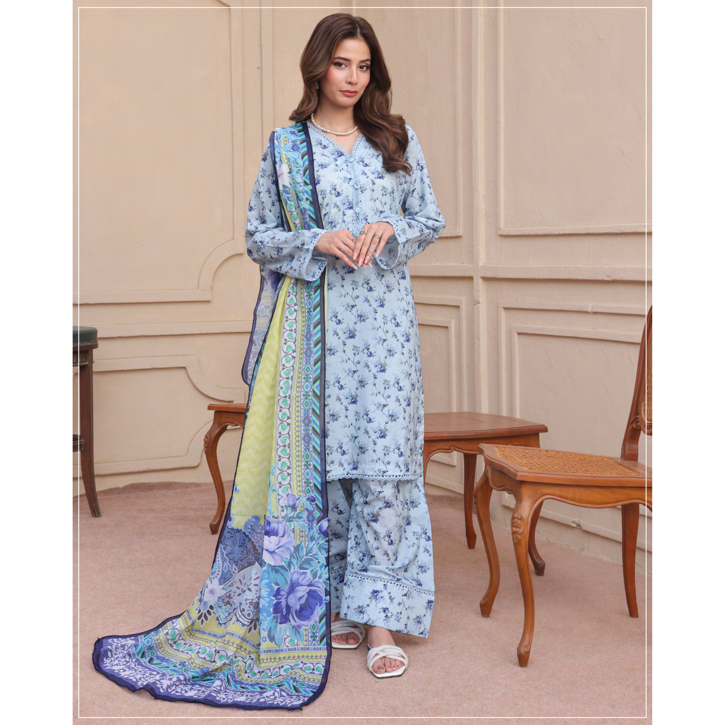 USN-14 Printed Lawn 3 Pc Dress | Ready to Wear | Saphron