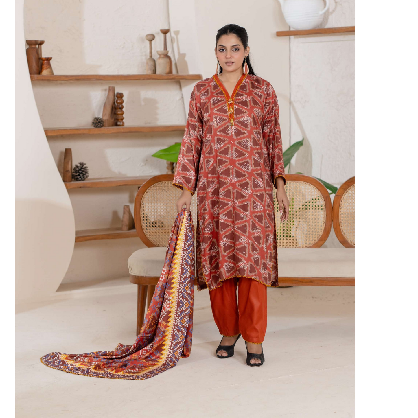 UA-106 Printed "Ajrak Style" Linen Collection by UMNAA