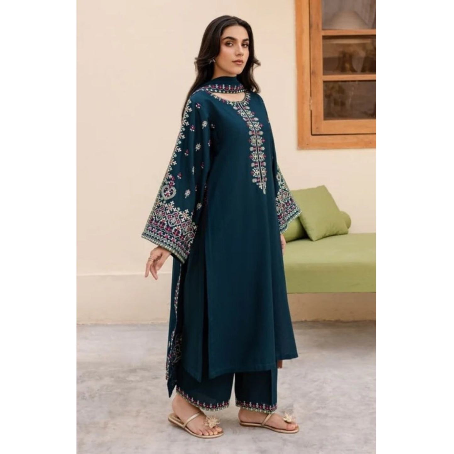 USP-02 Embroidered Chambray Katan 3 Pc Collection by Sha Posh