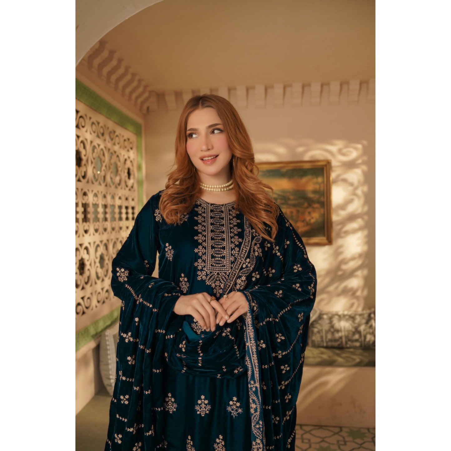 UA-127 Luxury Embroidered Velvet Collection Pakistani Festive Partywear Dress by Umnaa
