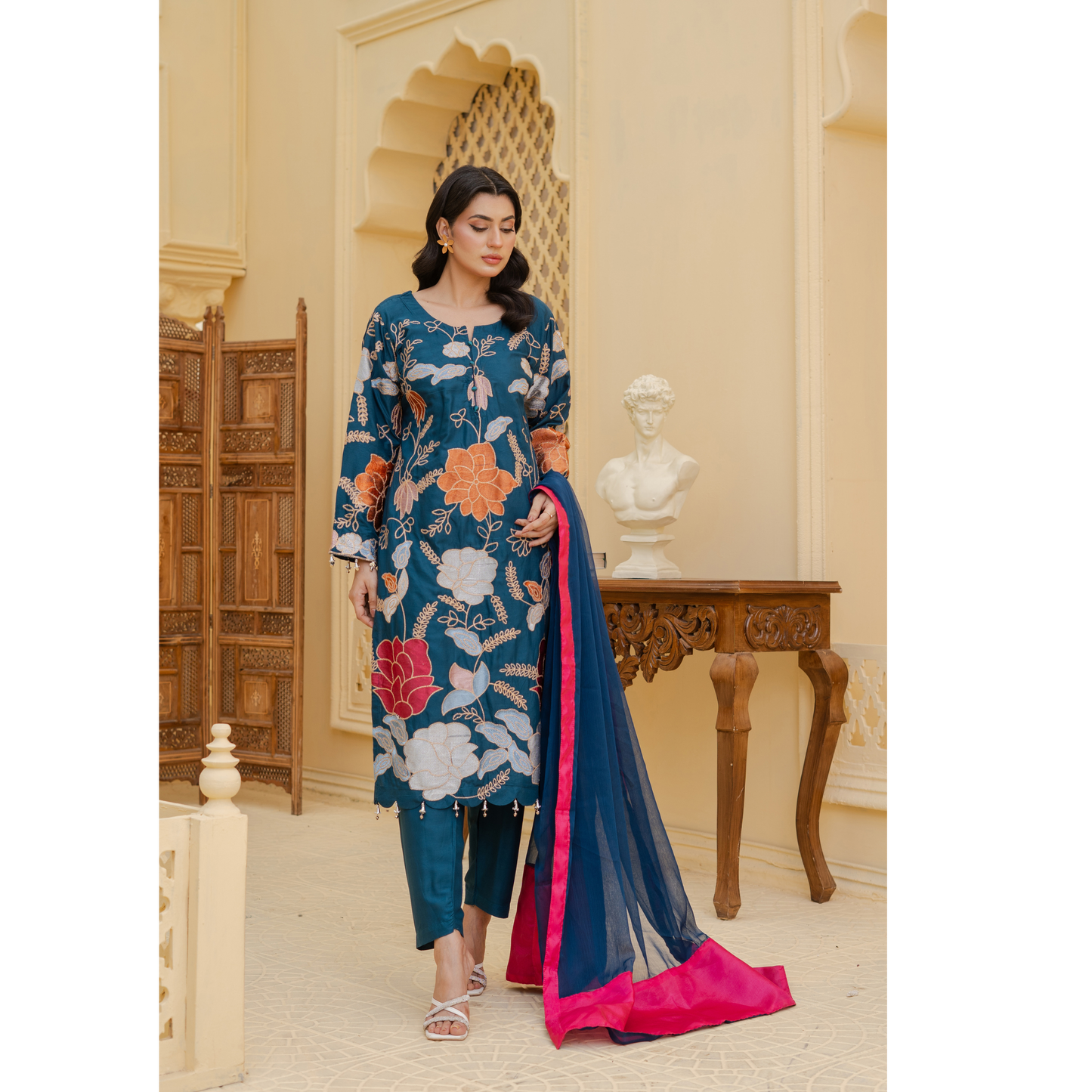 UA-128 3 Pc Embroidered Linen Collection Pakistani Dress Asian Clothes