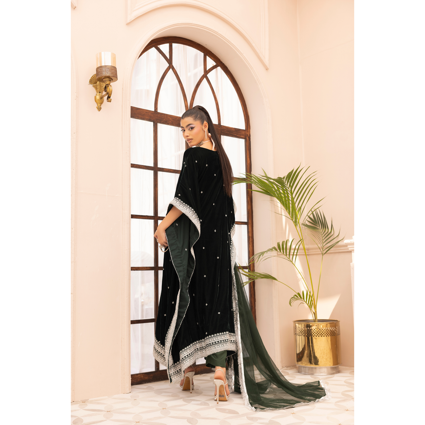 UMS-39 Zayna by Simrans Velvet Kaftan Embroidered 3 Pc Collection Asian Clothes | Modest Wear